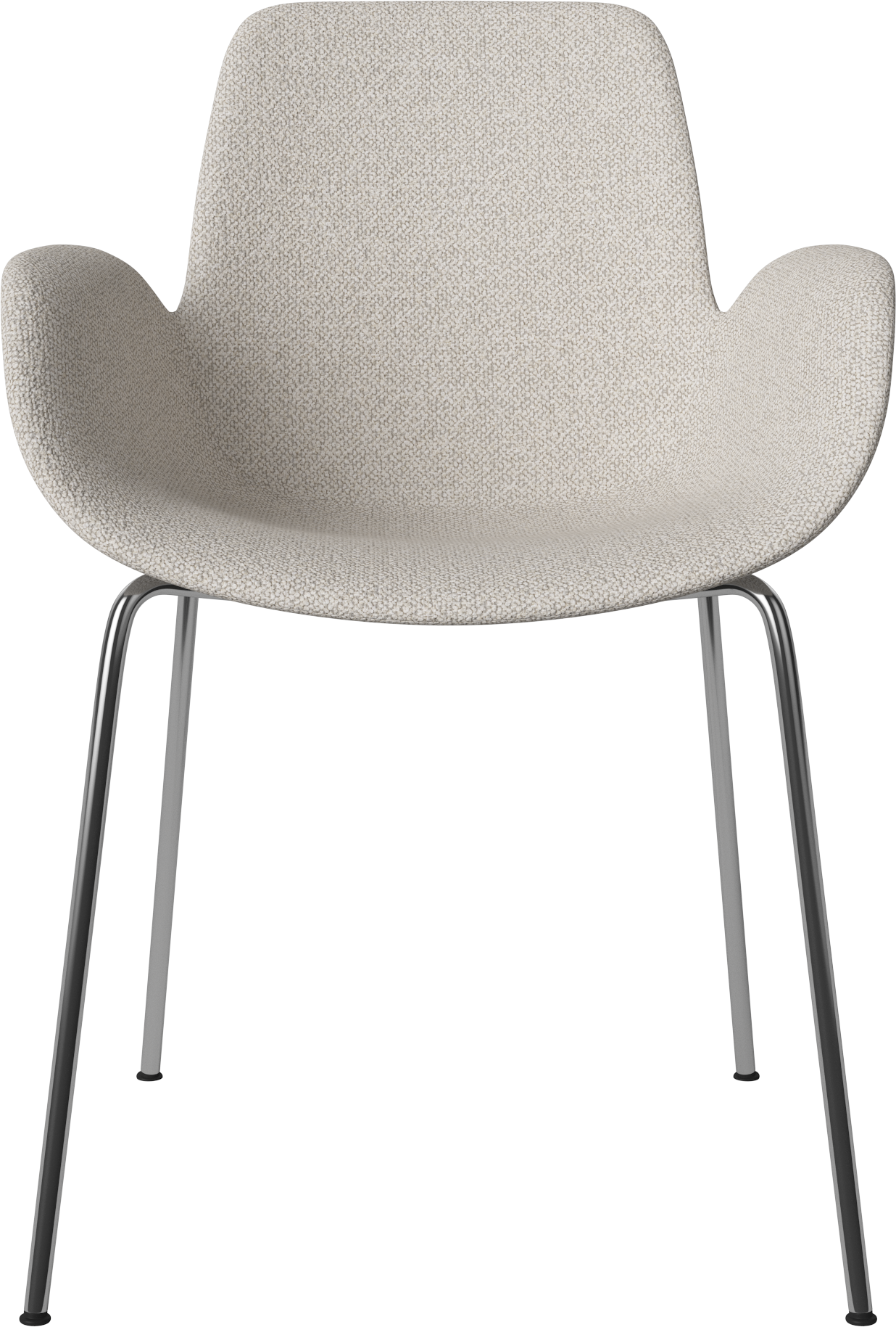 Chair with seed armrests upholstered with a steel base