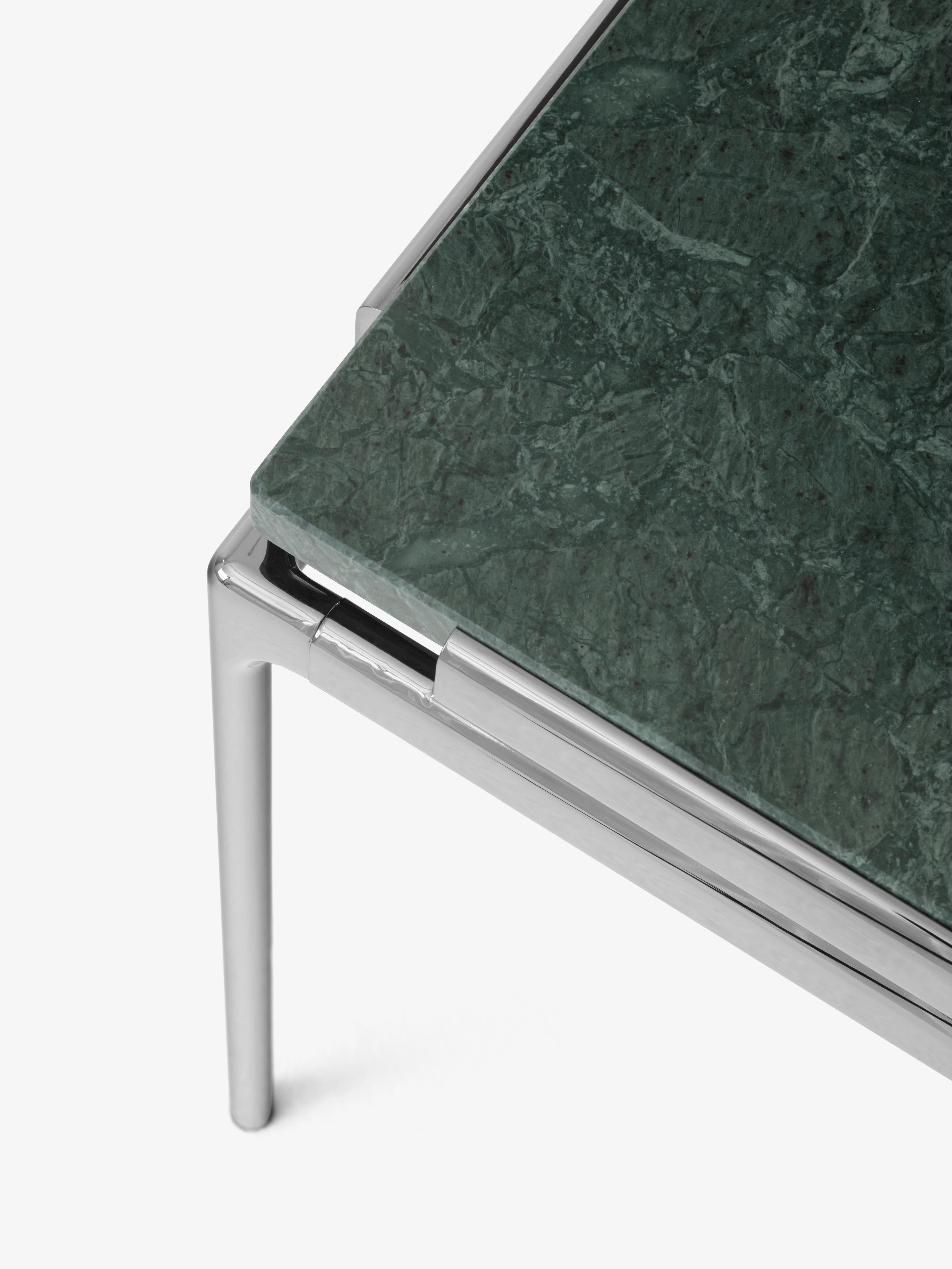 Square Coffee Table SETT LN13 Green Marble Top with Chrome Base