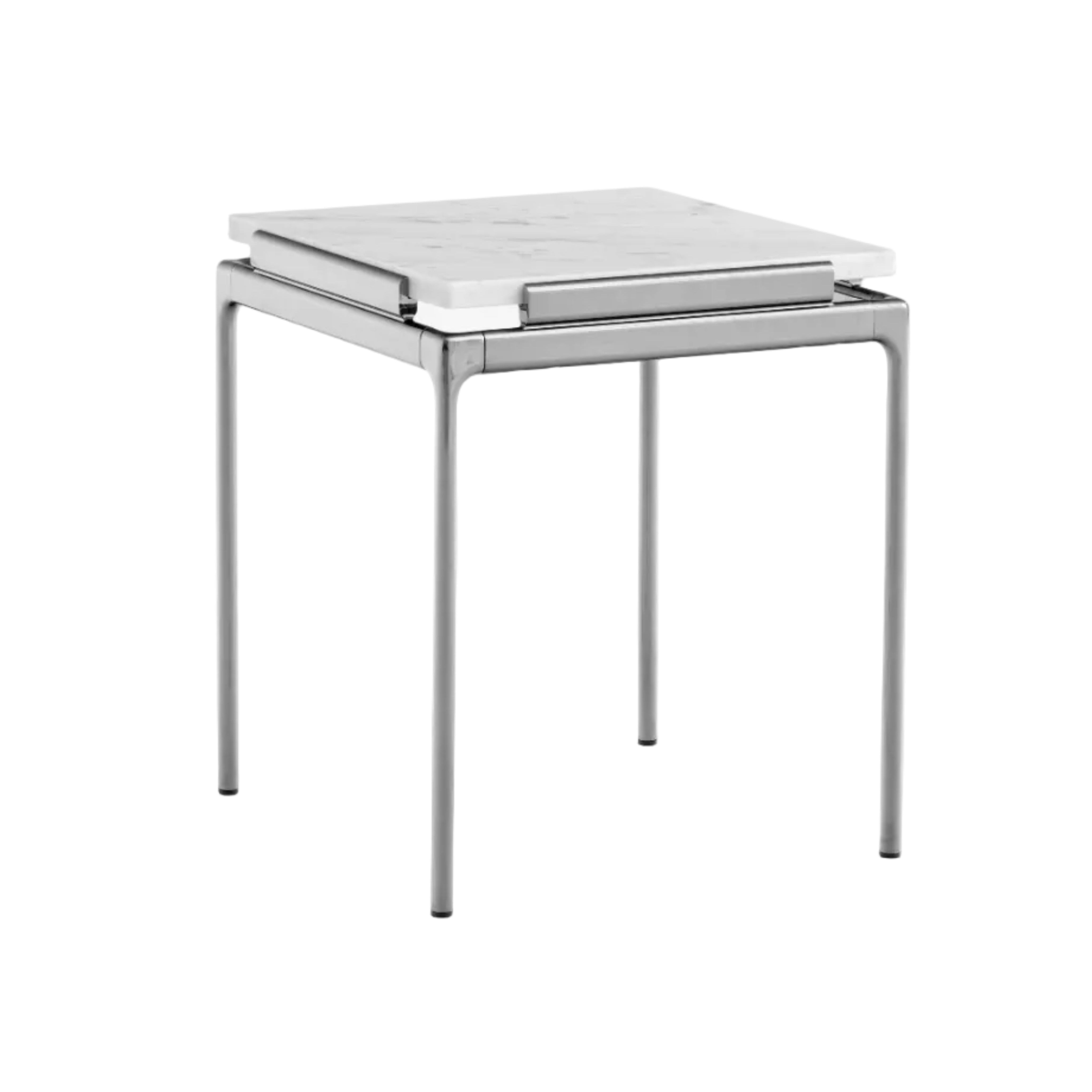 Side table SETT LN11 white marble top with chrome base