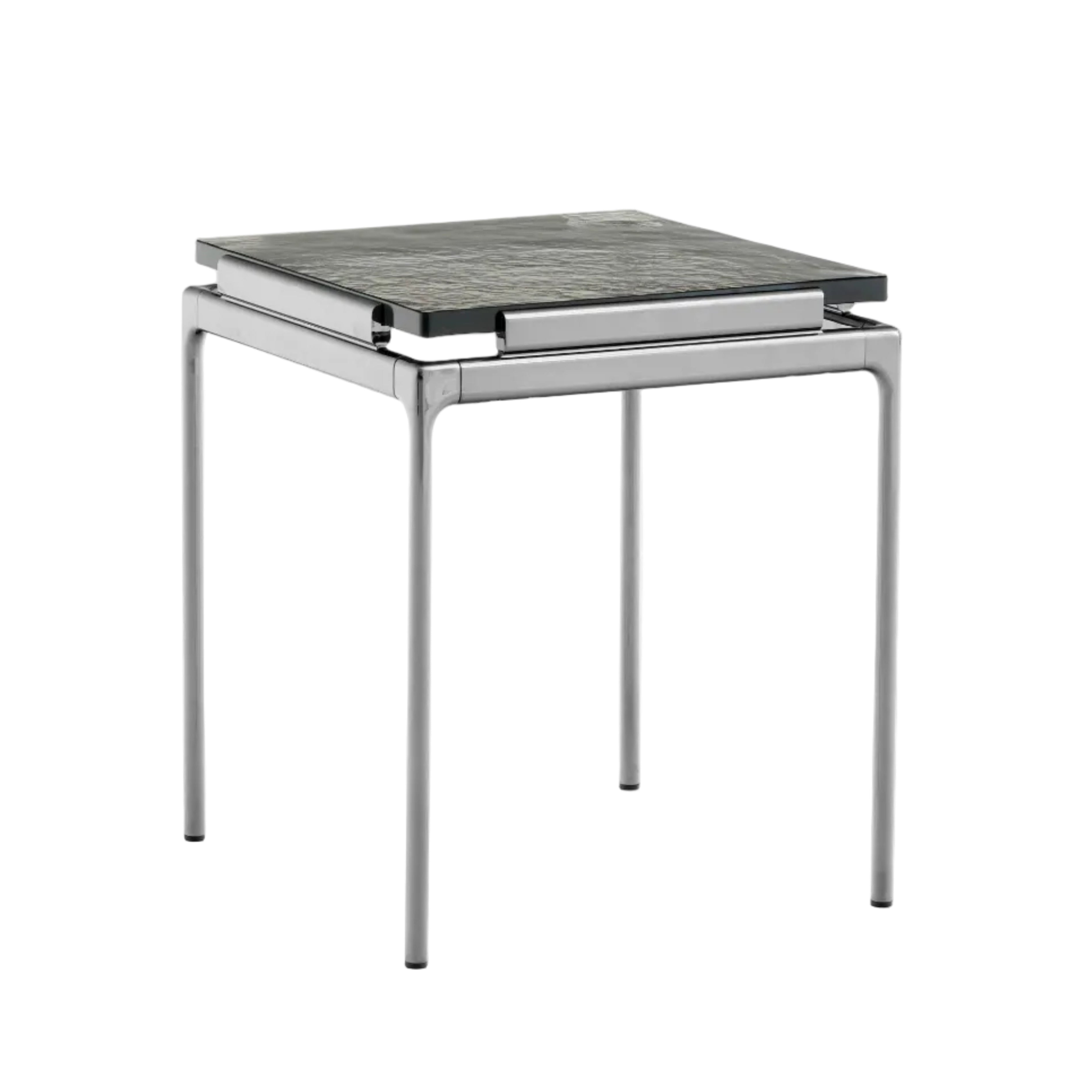 Side table SETT LN11 with smoky glass top and chrome base