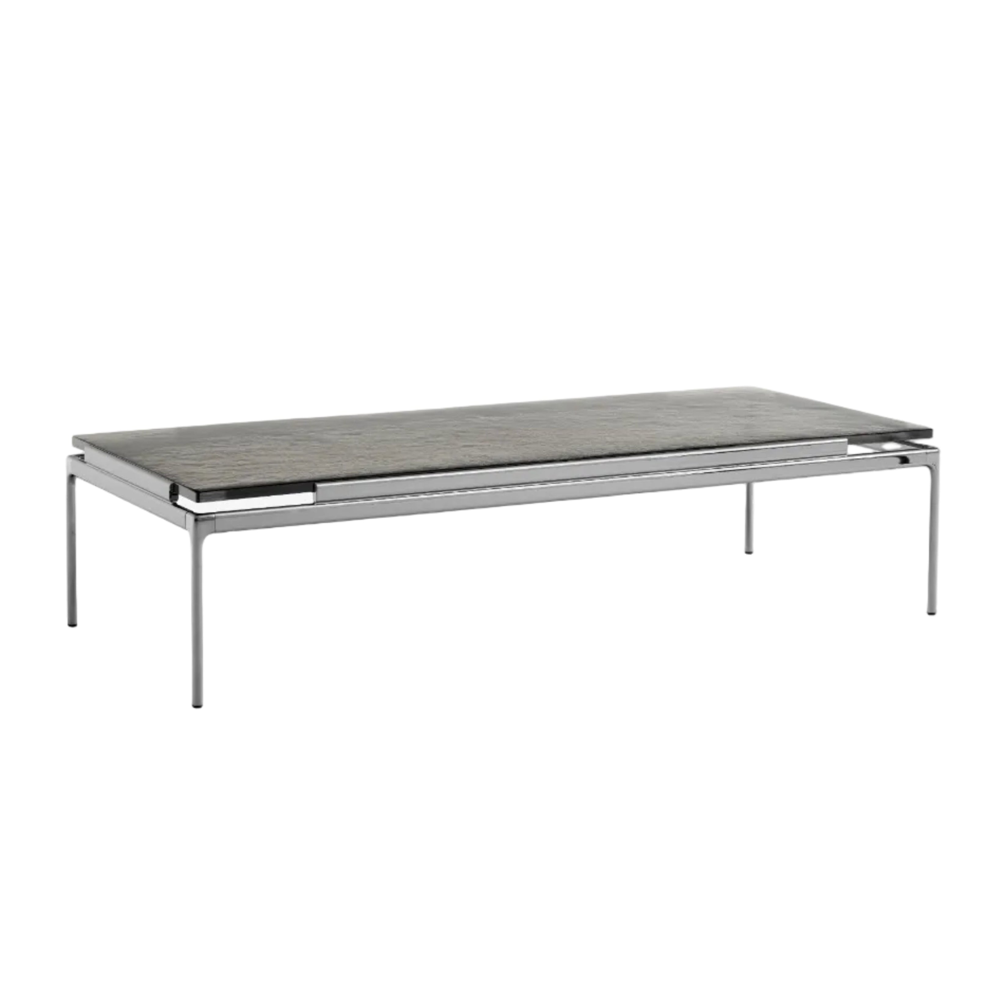 SETT LN12 coffee table with a smoky glass top and chrome base
