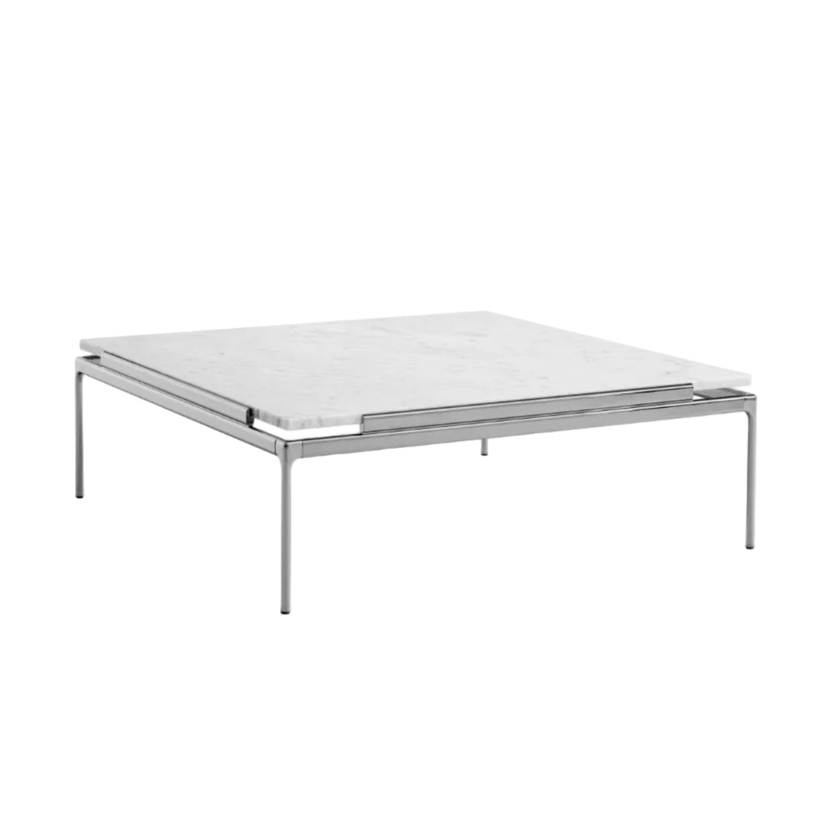 Square coffee table SETT LN13 with a white marble top and chrome base