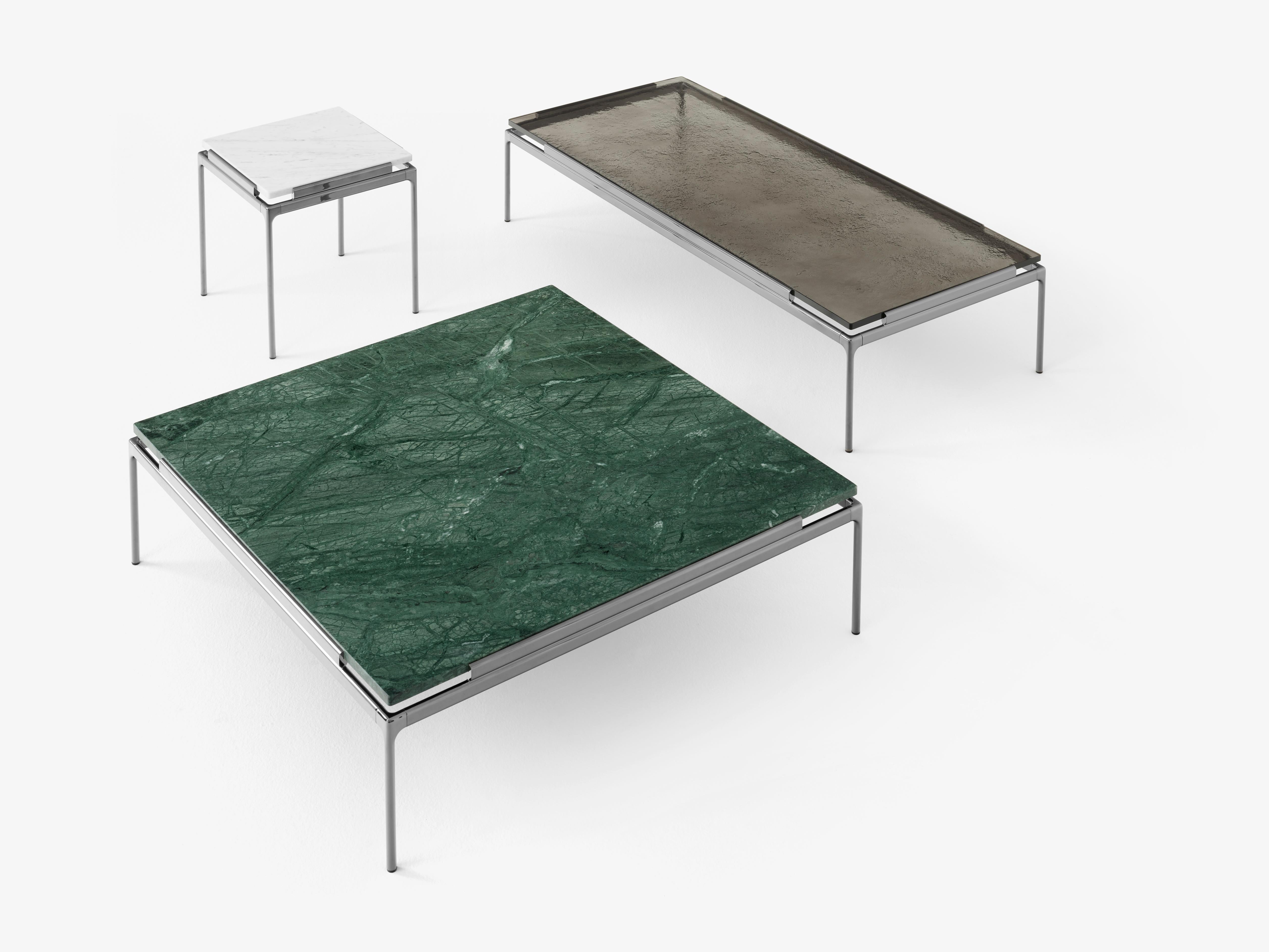 Square Coffee Table SETT LN13 with Smoky Glass Top and Chrome Base