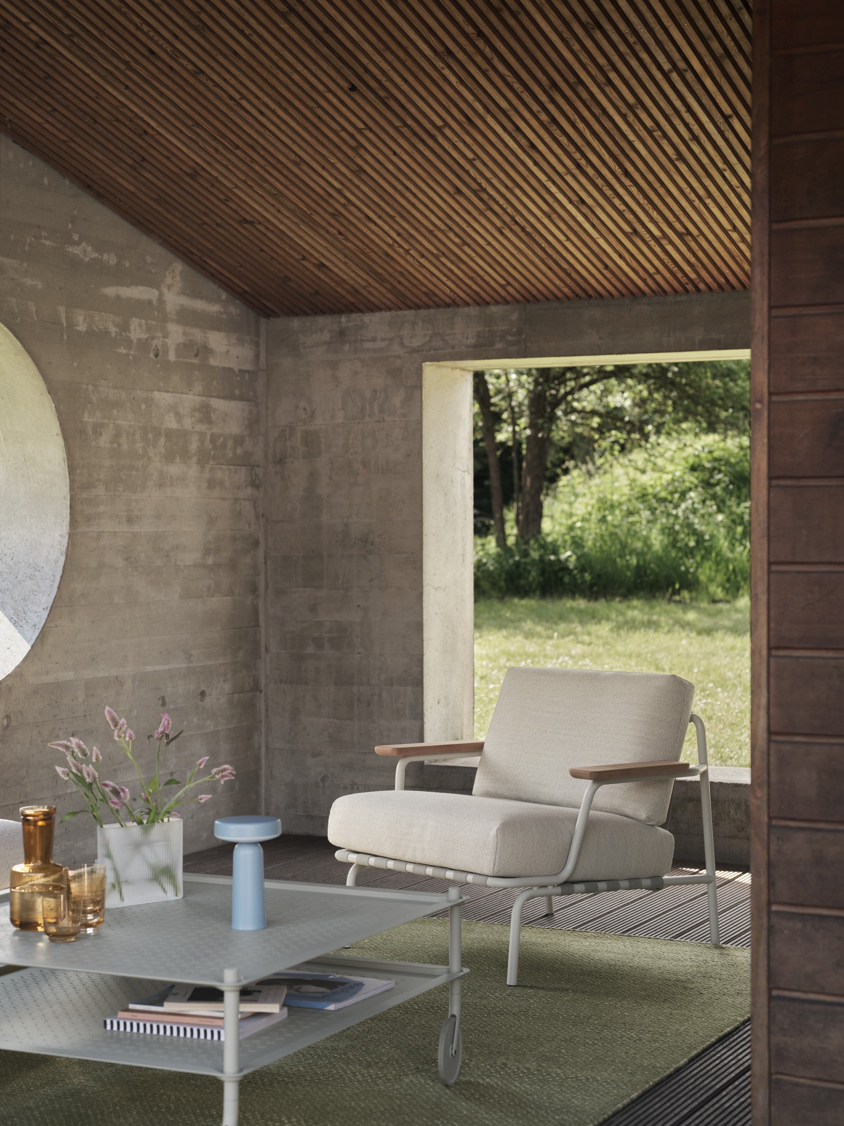 Outdoor Armchair with Armrests SETTLE Light Gray with Gray Base