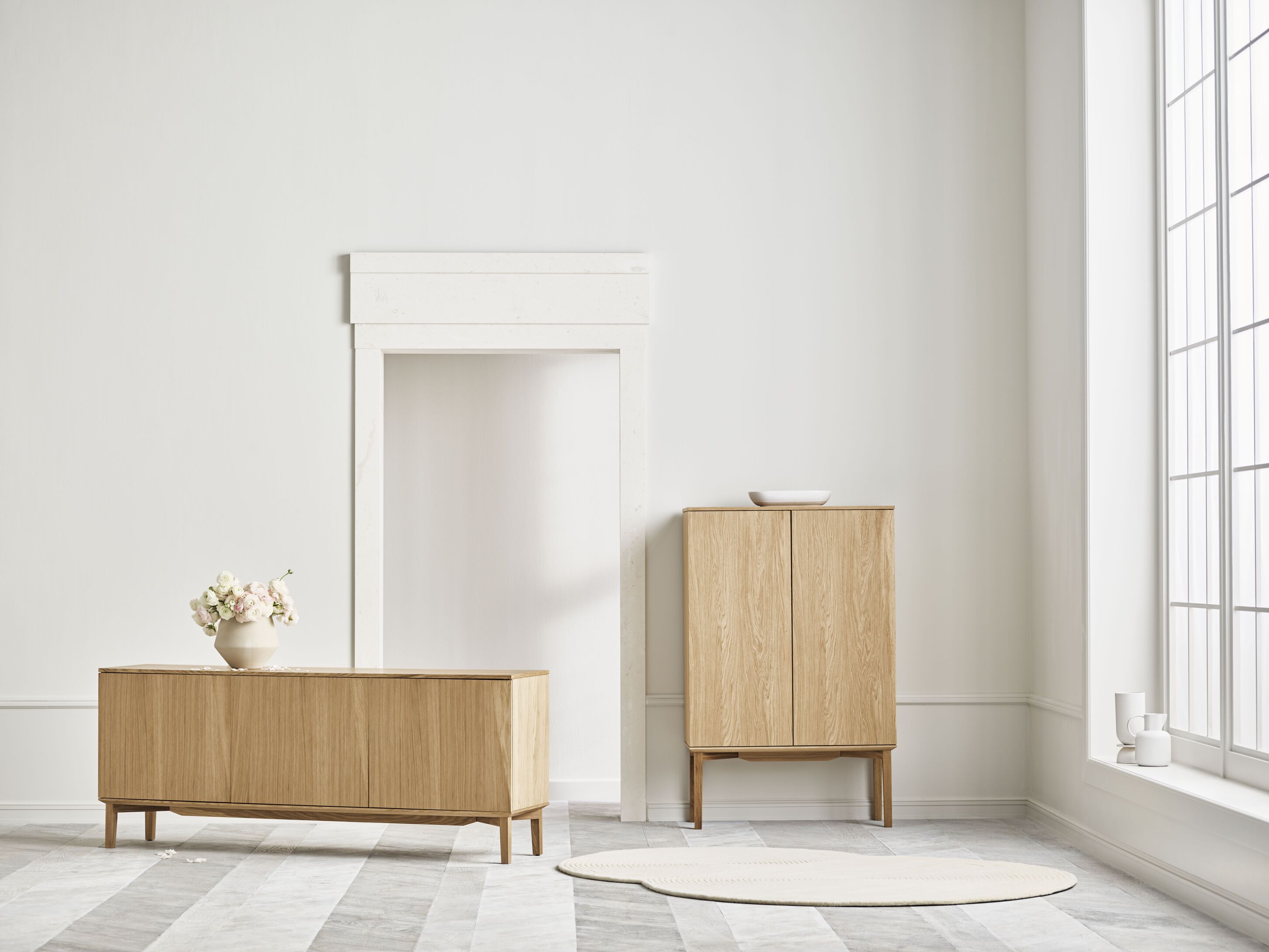 Silent sideboard oak wood with a wooden base