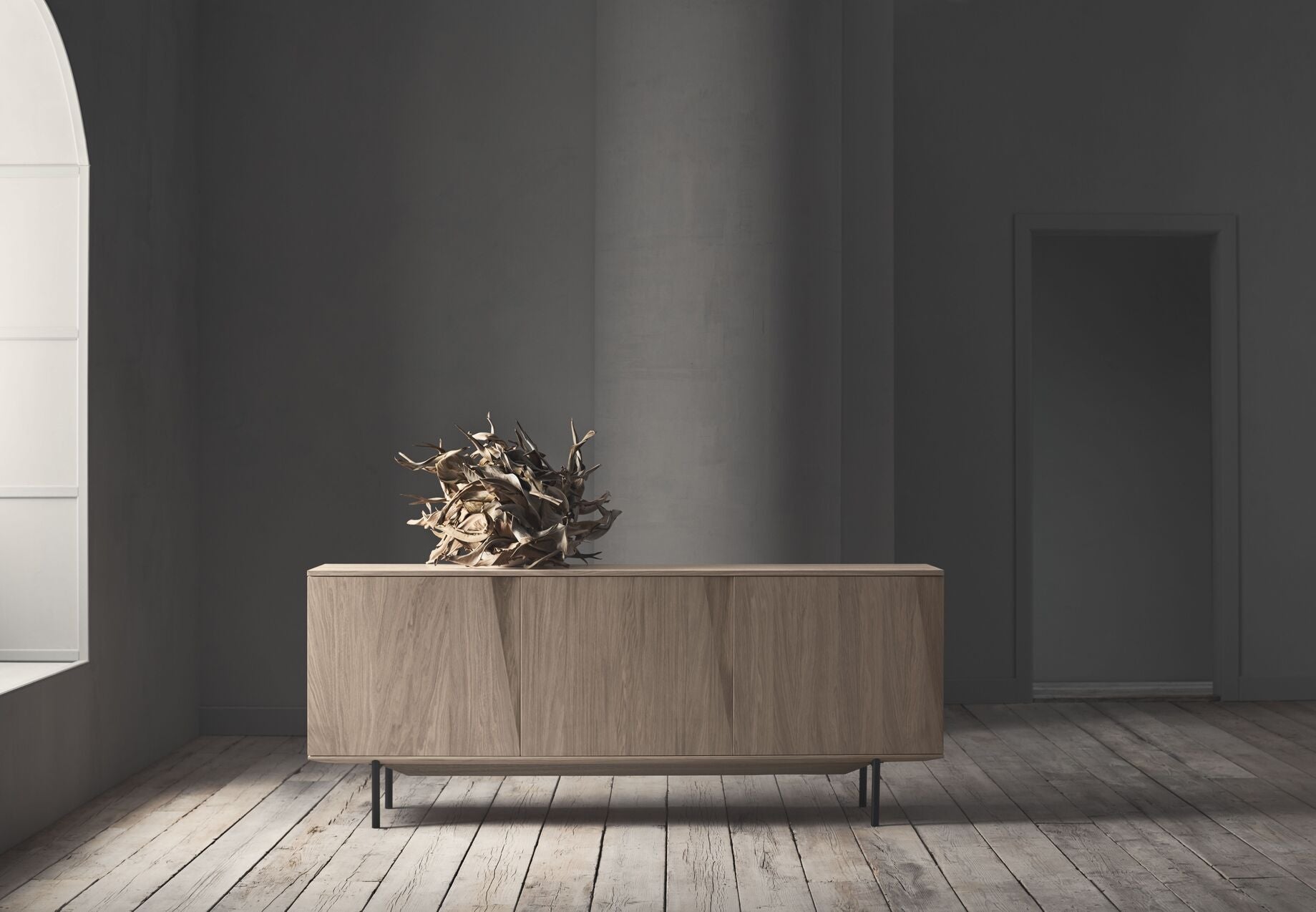 Silent sideboard oak wood with a wooden base