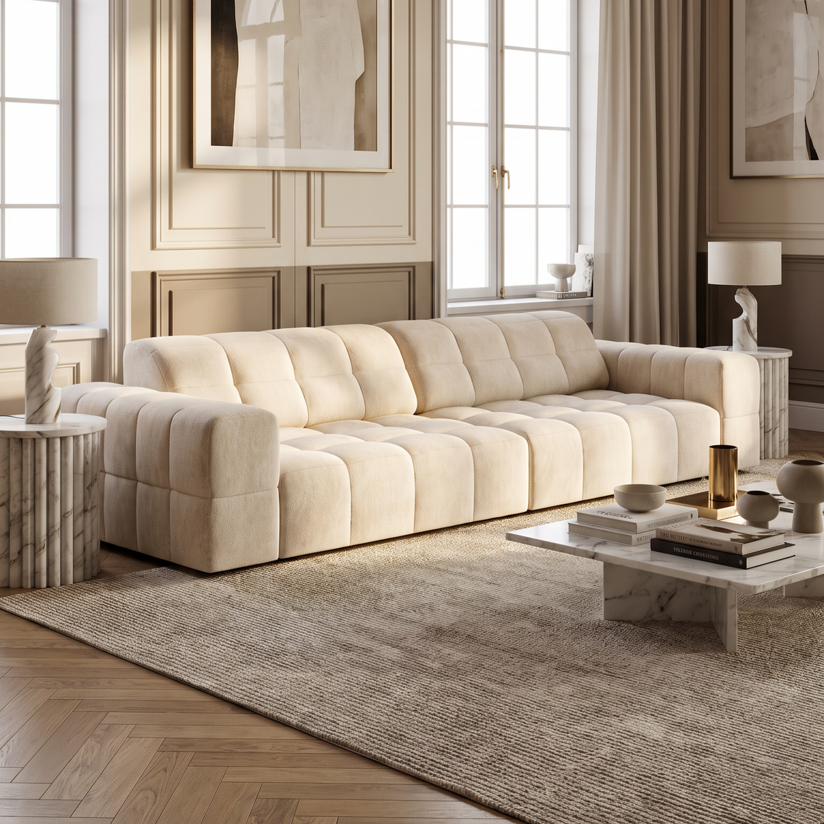 4-Seater Sofa JENNIFER Olive Chenille