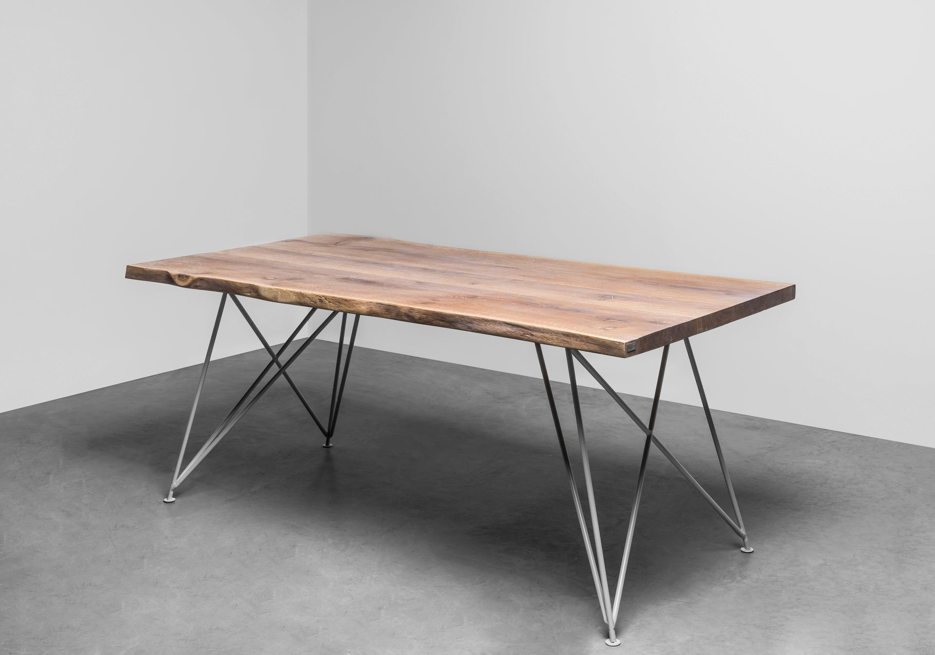 CLAIRE Table with Brushed Oak Top and Steel Base
