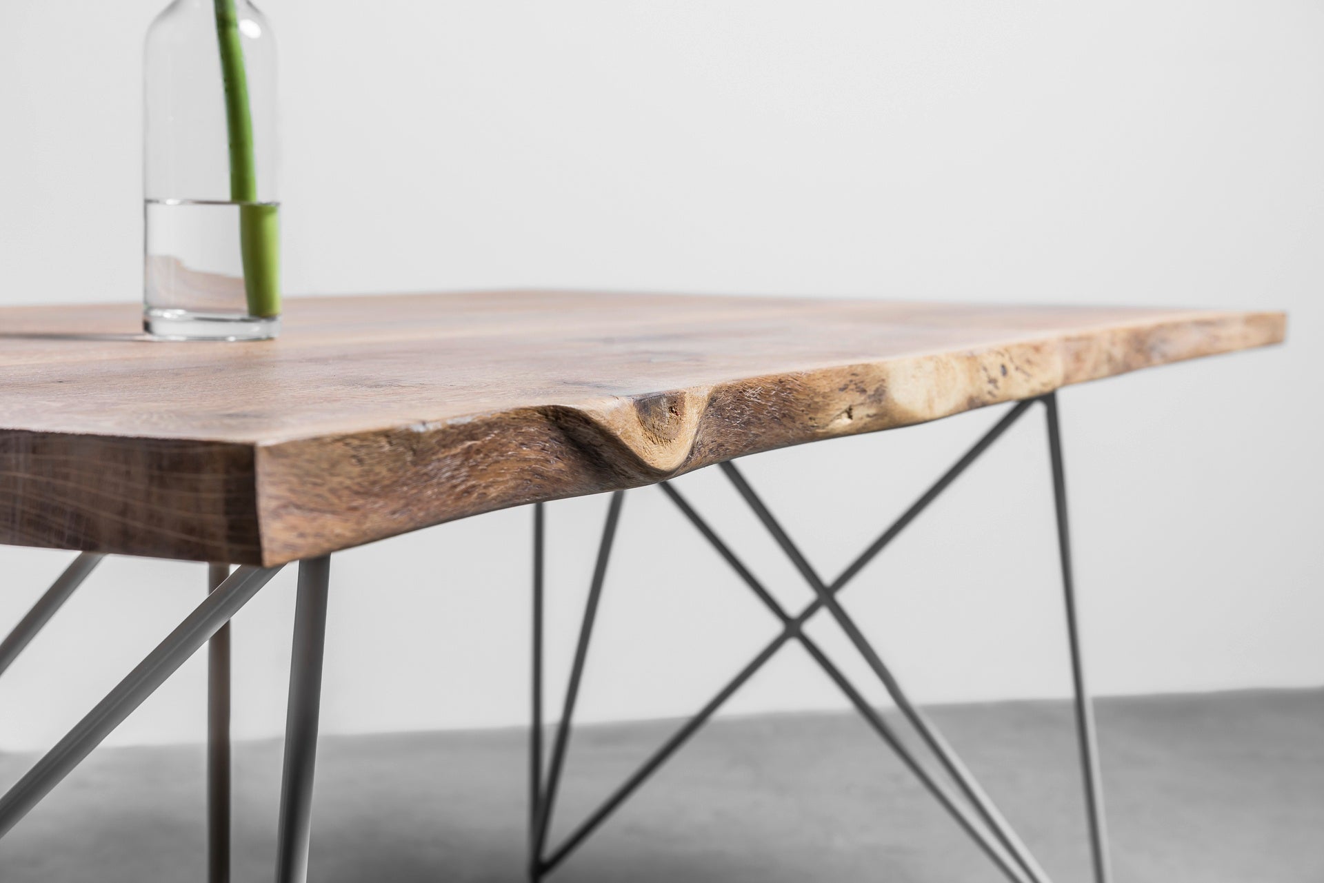 CLAIRE Table with Brushed Oak Top and Steel Base