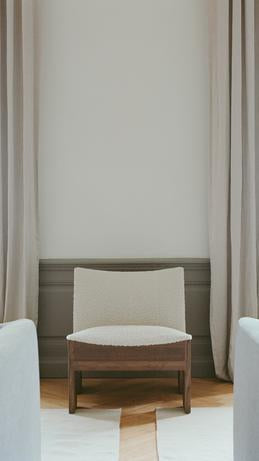 Tenon Zinc Drake Spacedust armchair beige with a dark oak base