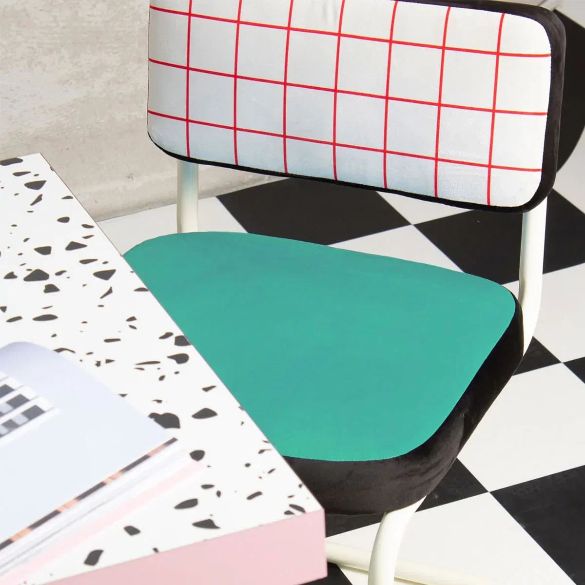 Barhocker SUPERSTOOL RED GRID türkis mit weißem Fuß