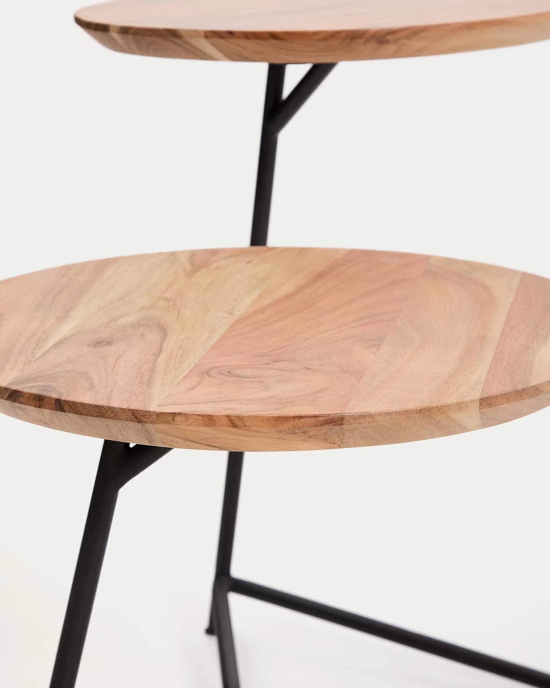 VINTARA set of tables made of acacia wood with a black base