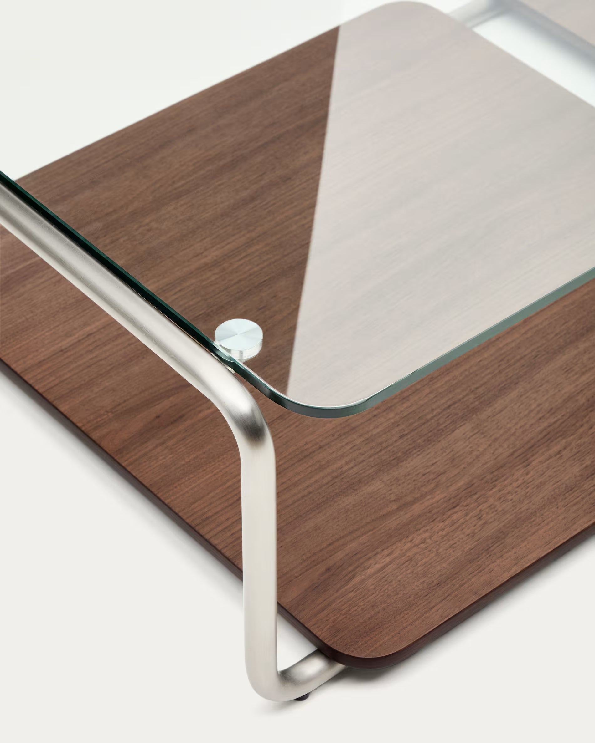 TARSEL dark brown coffee table with walnut veneer and steel base