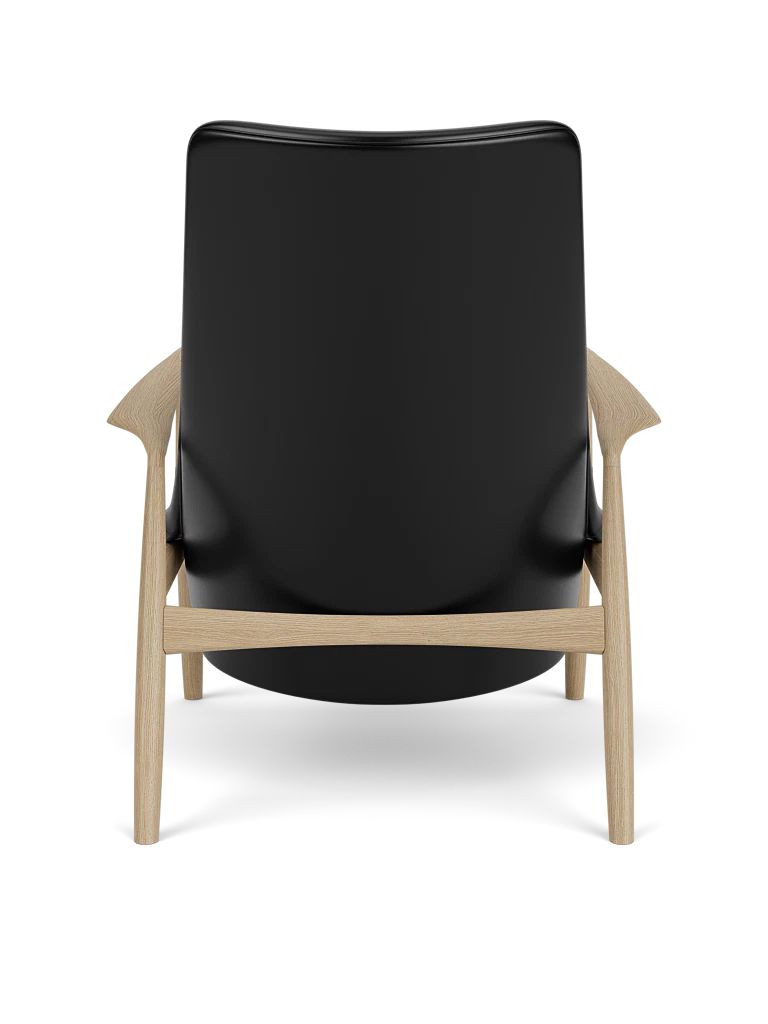 Sessel mit hohem Rücken THE SEAL schwarze Leder mit Eichenbasis [Julia]
