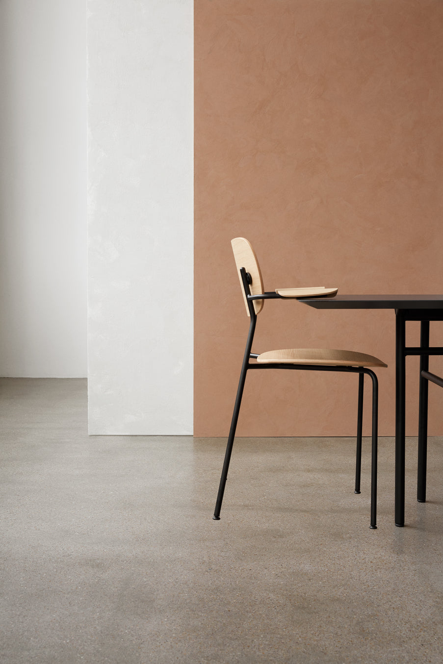 CO oak veneer armchair with black base