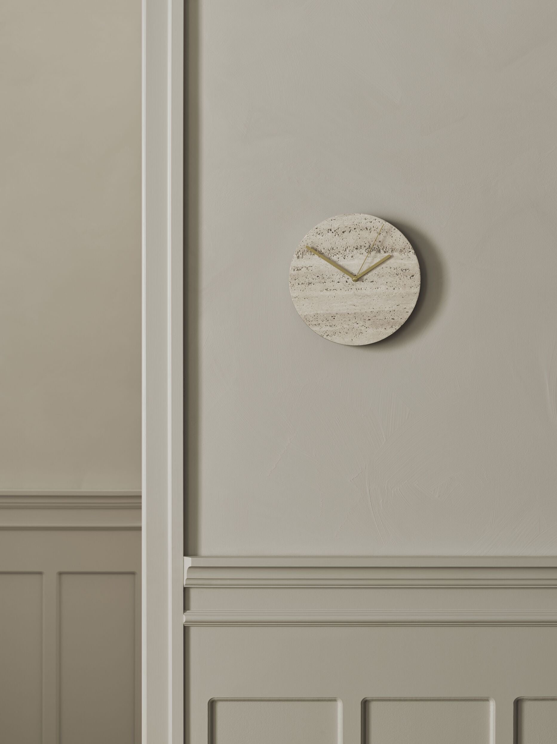 Tima Travertine wall clock with dark oak veneer