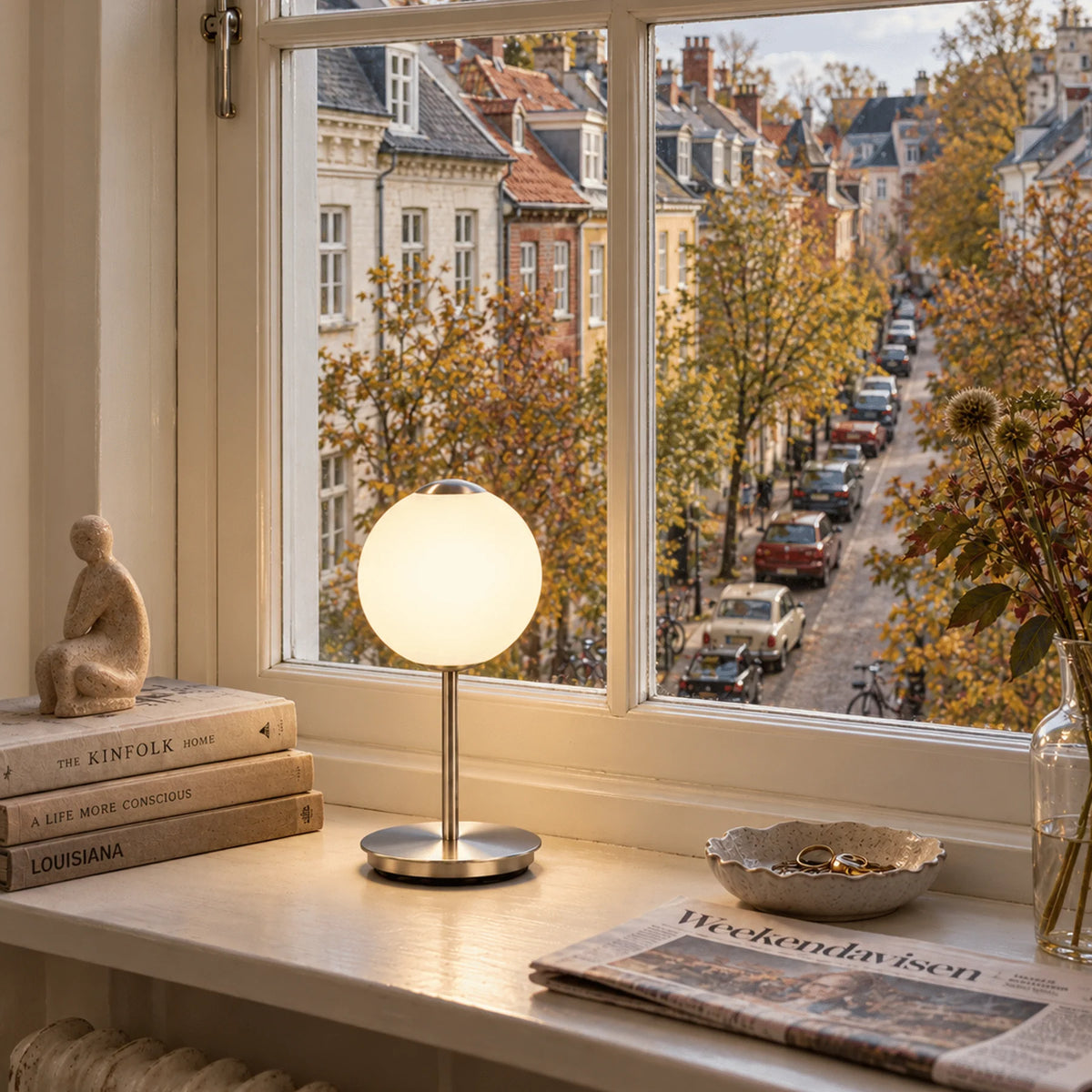Portable lamp AUDREY MOVE white with a silver insert