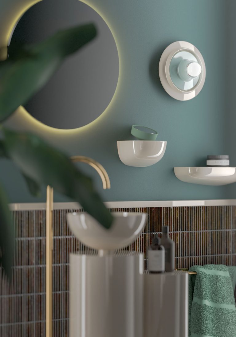VOILÀ Wandleuchte aus creme-blauer Keramik 