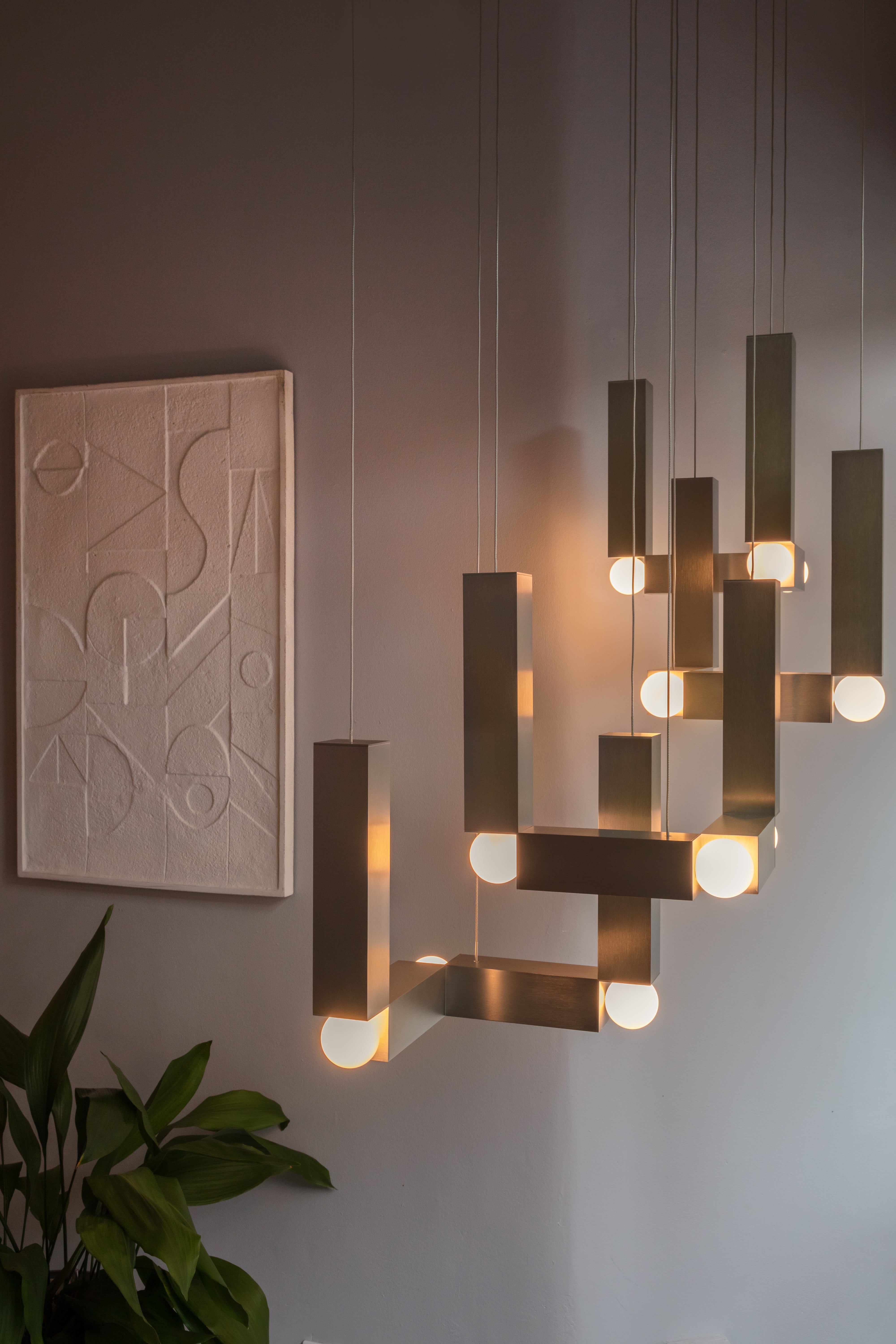 VESPER DUO pendant lamp with an opal shade and brown finish.