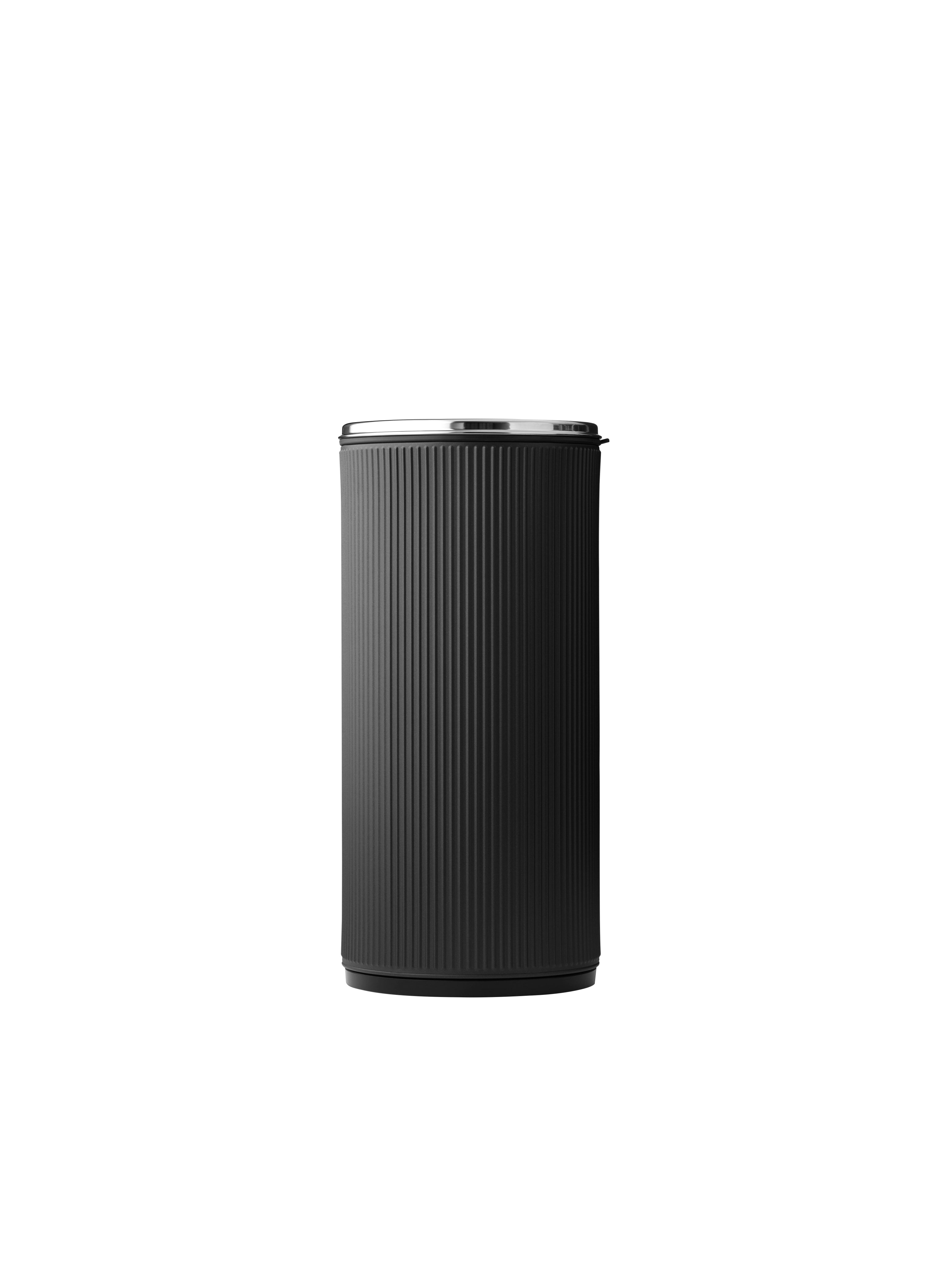 OPEN TOP black waste bin with silver lid