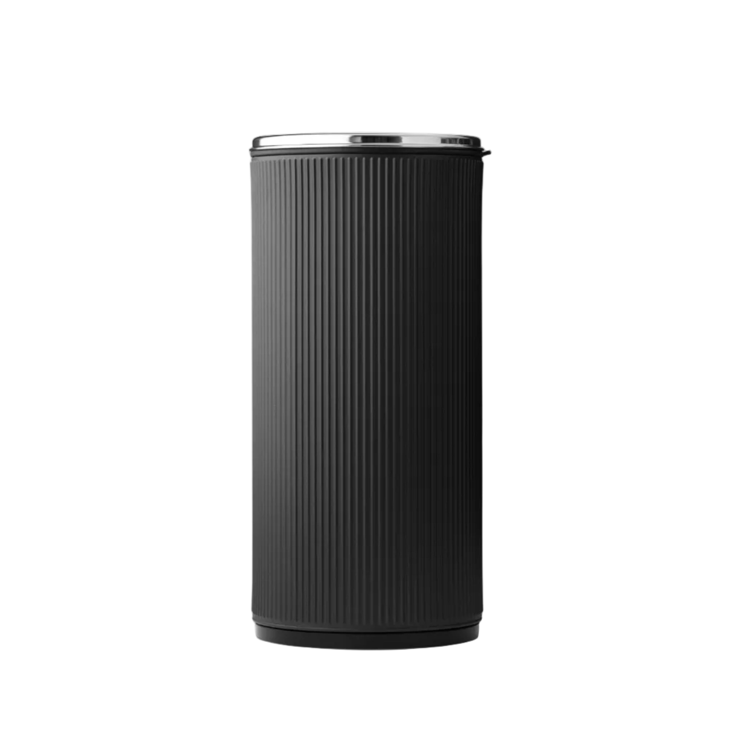 OPEN TOP black waste bin with silver lid