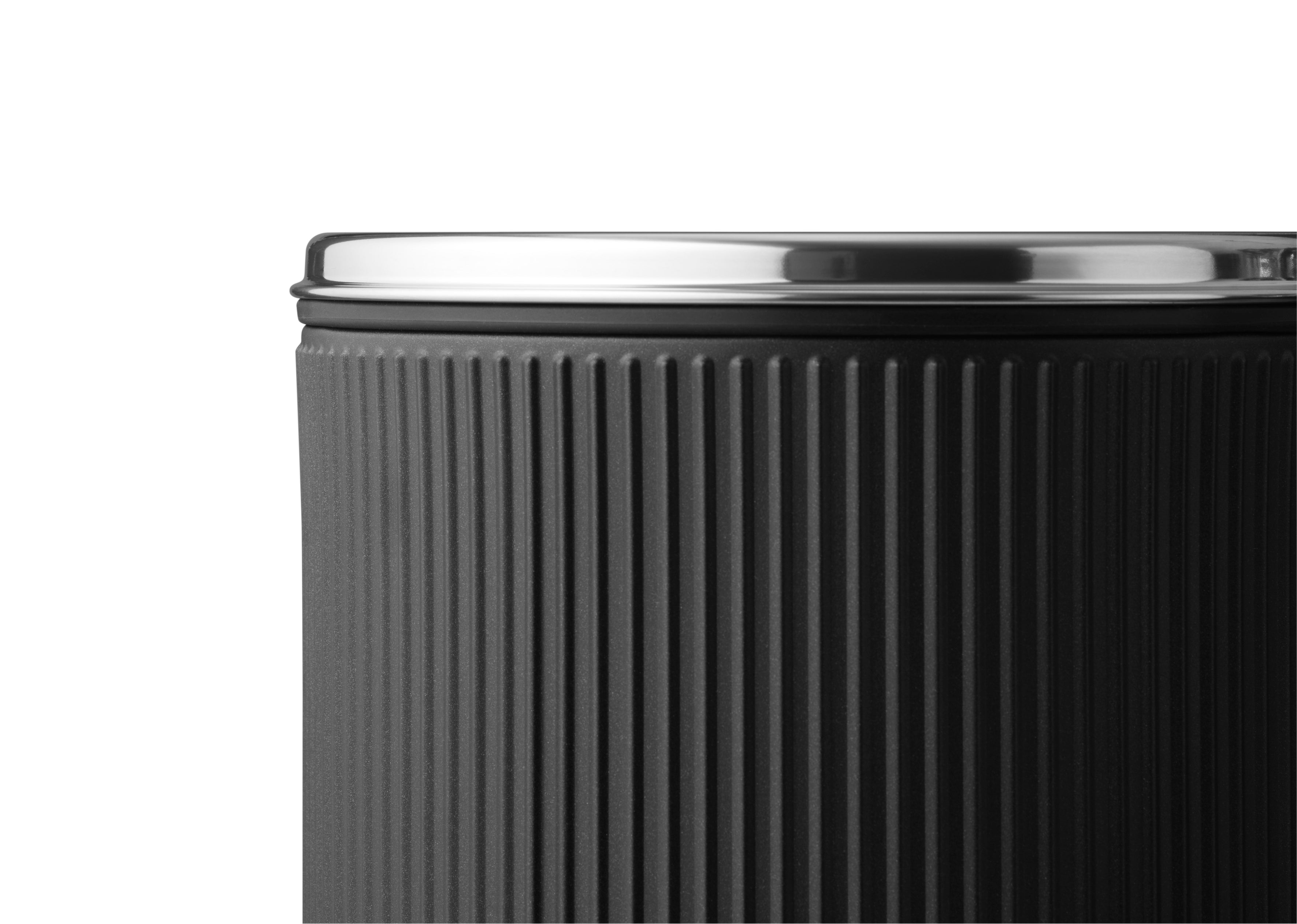 OPEN TOP black waste bin with silver lid