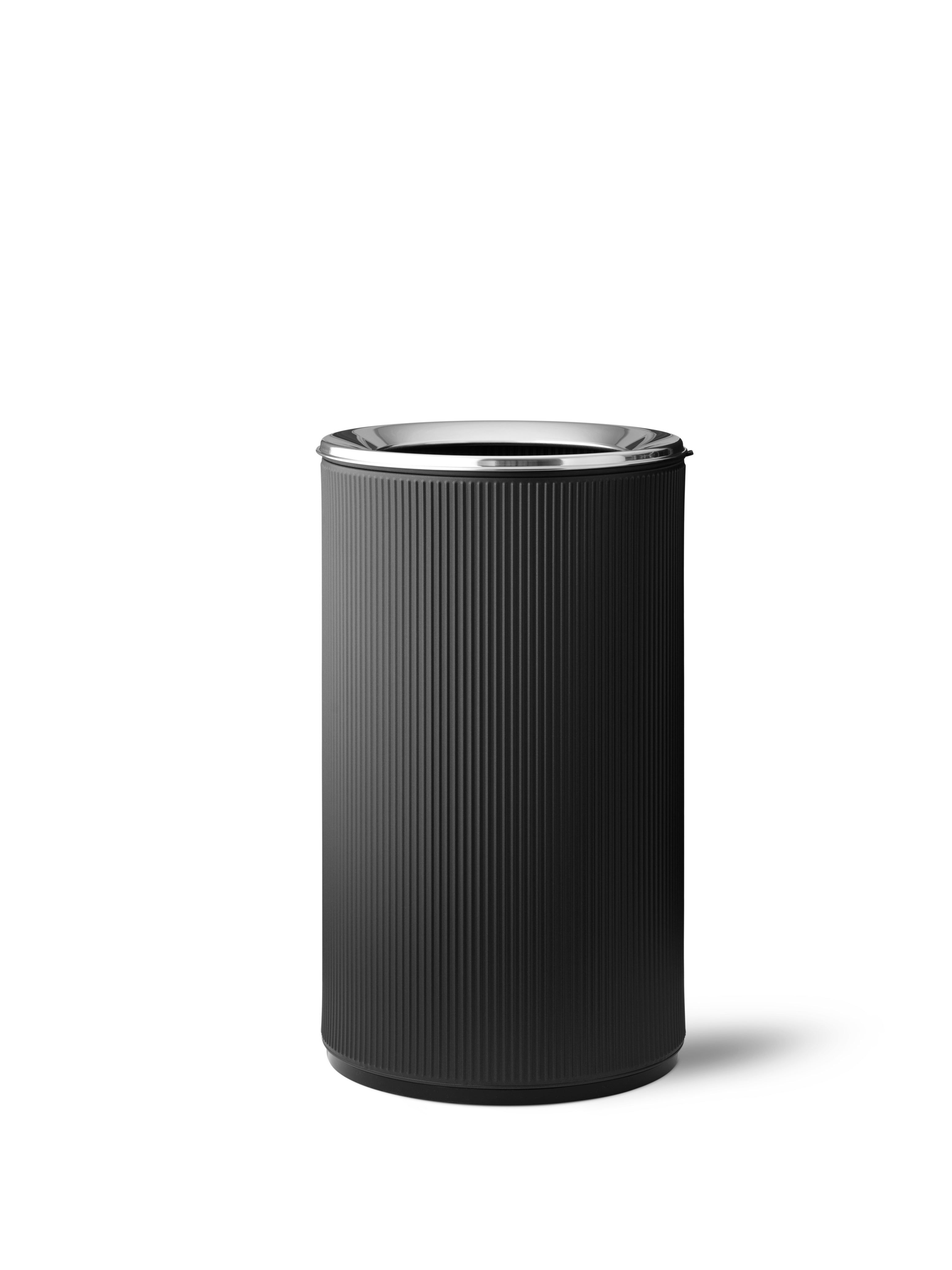 OPEN TOP black waste bin with silver lid
