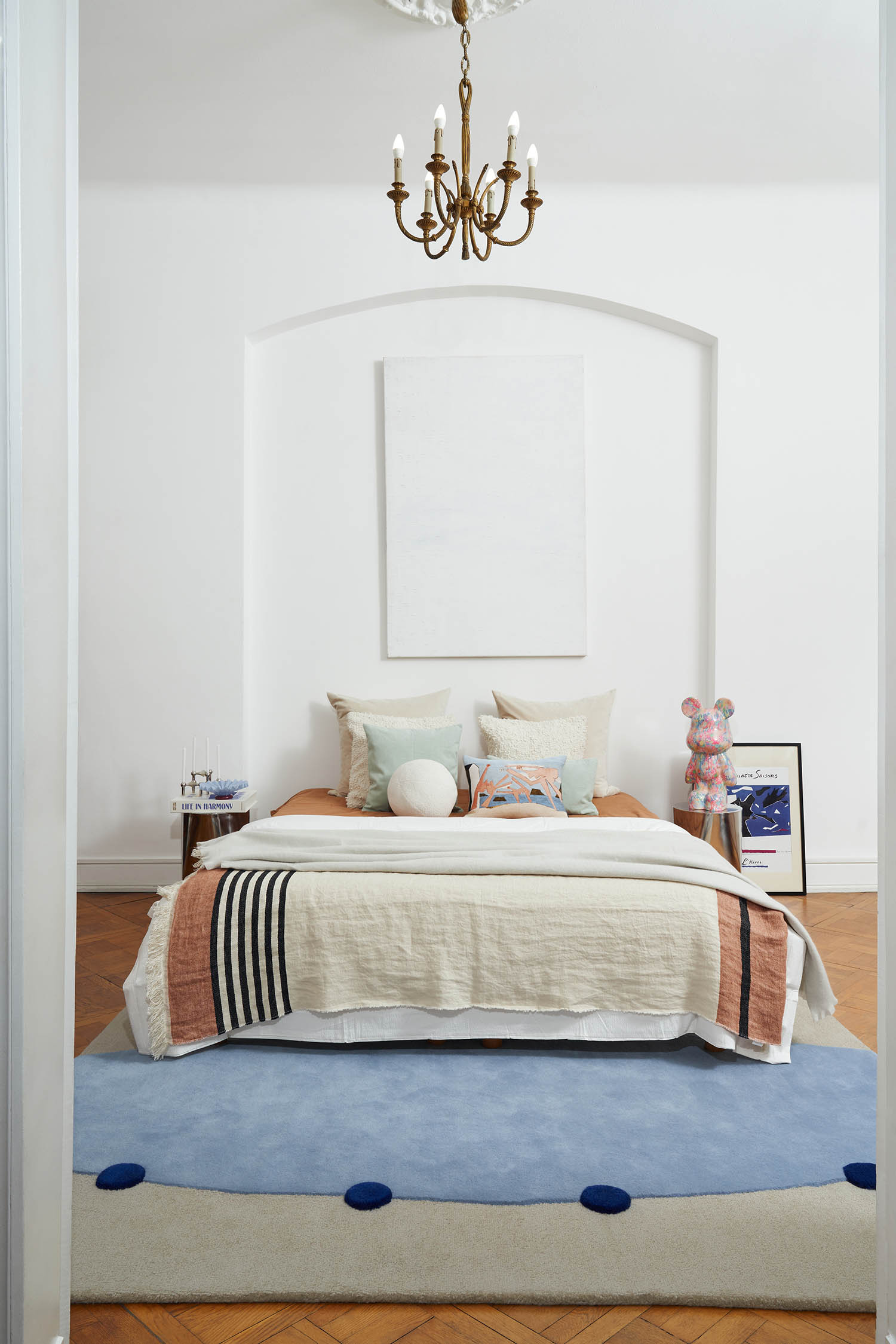 Beige ROME rug with cobalt and blue accents