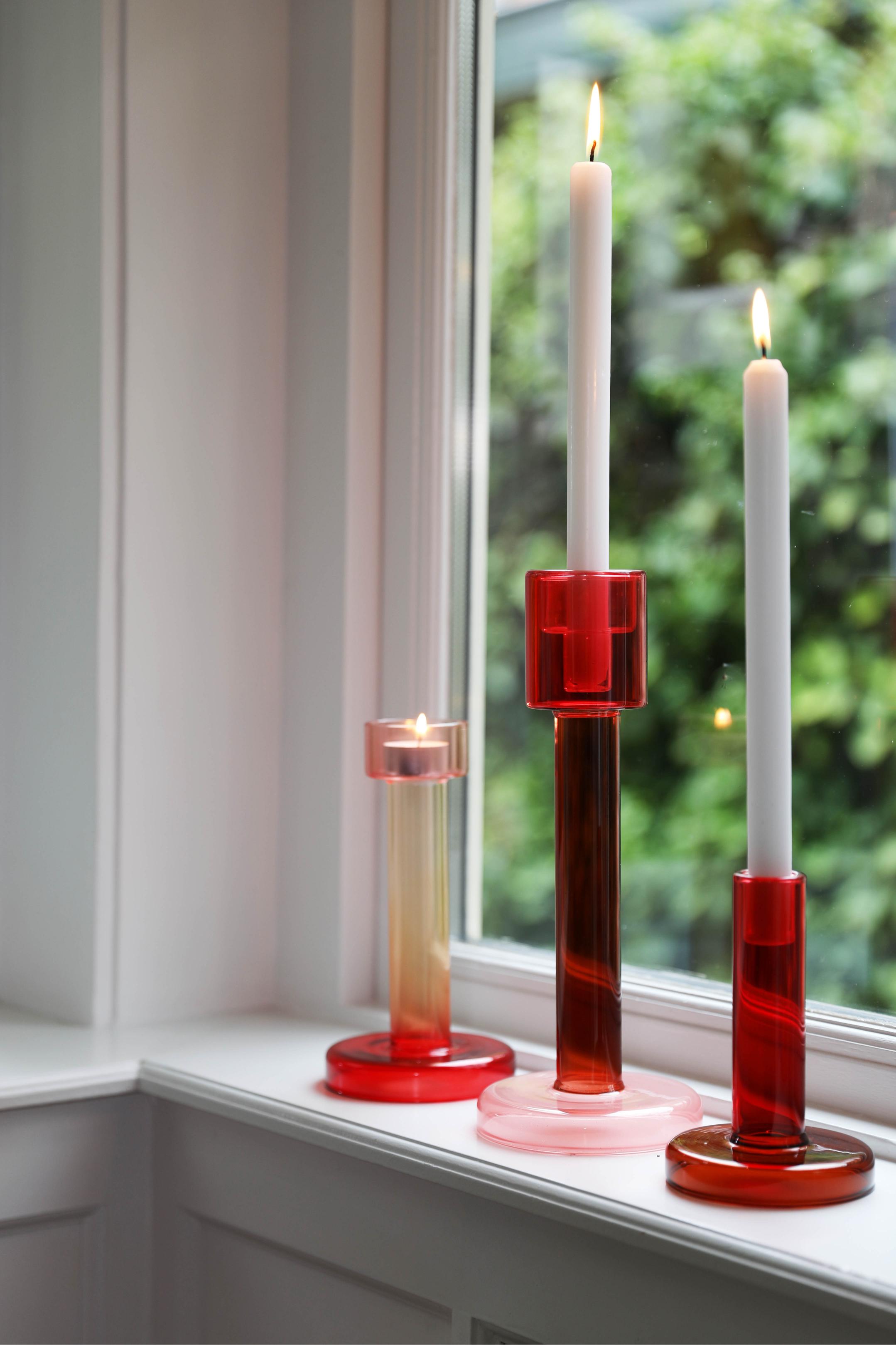 Red BOLE Candle Holder with Pink and Brown