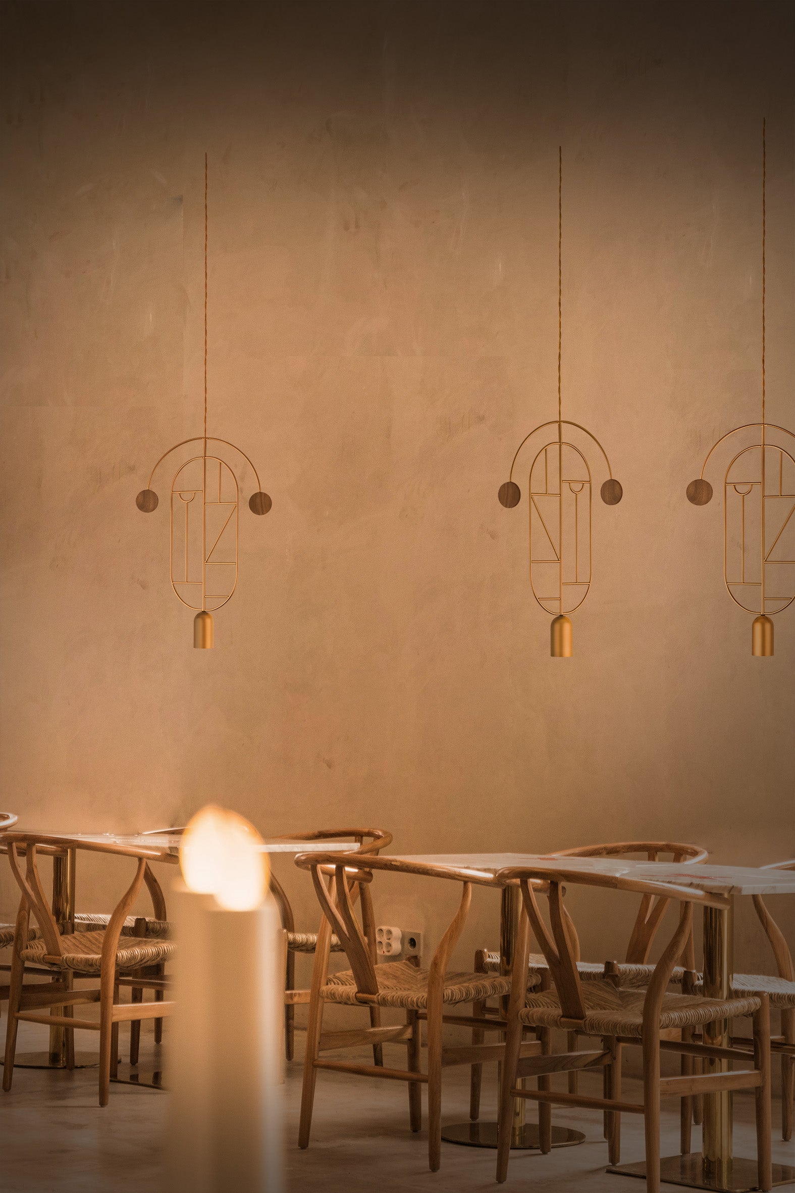 WOODEN DOTS WD07 Pendant Lamp in Brass with Blue and White