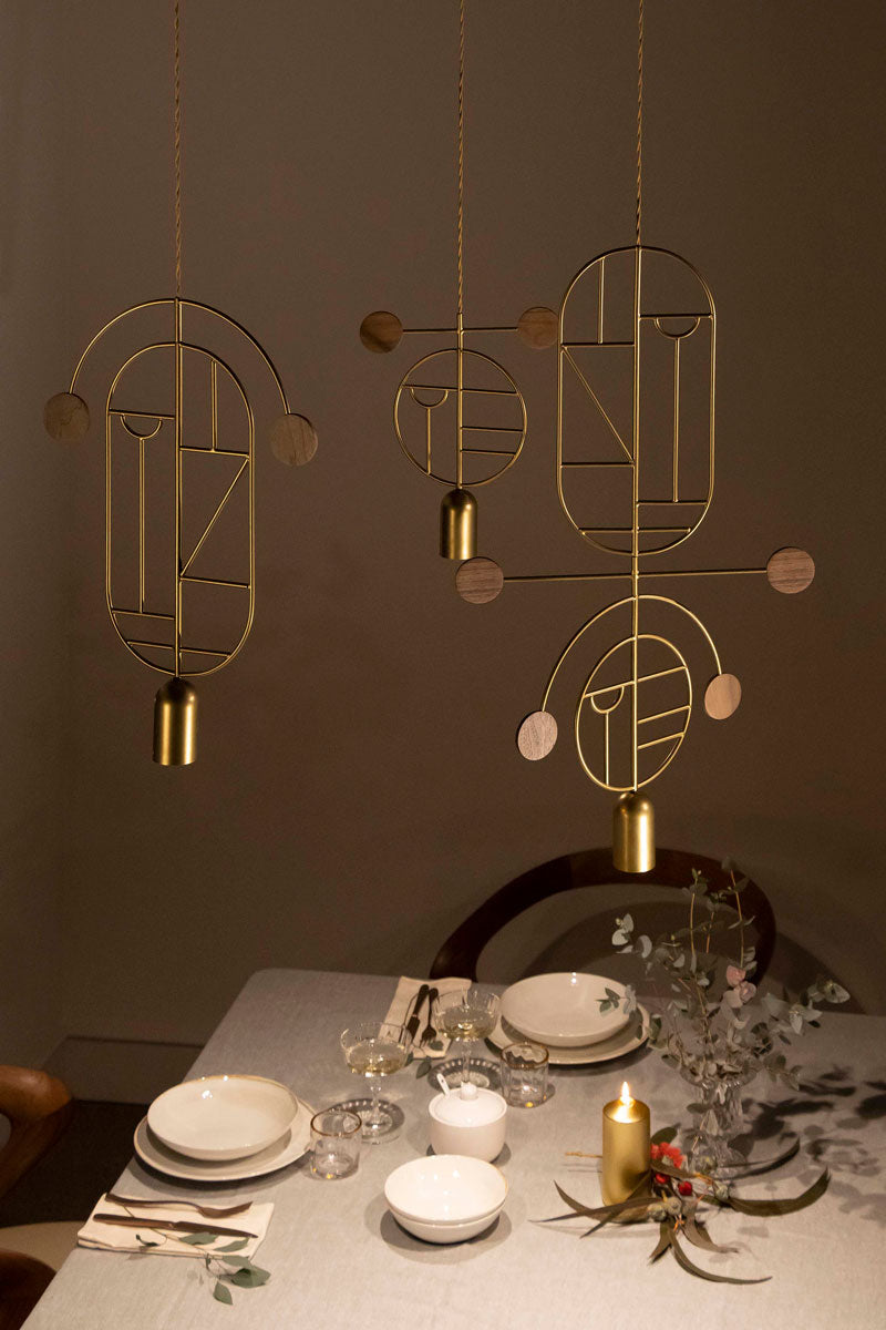 WOODEN DOTS WDS04 Pendant Lamp in Brass with White and Blue