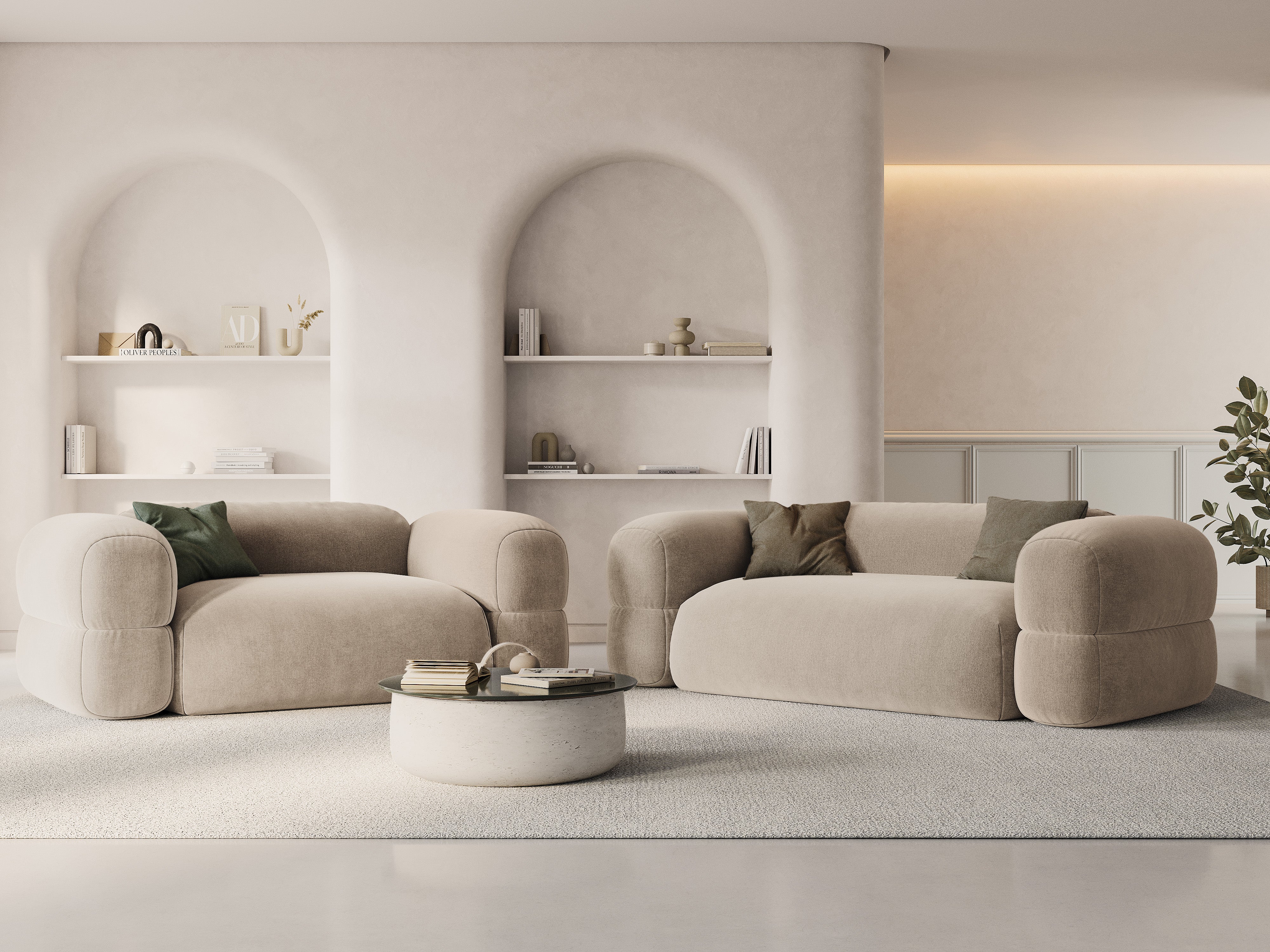 Sofa aus Samt 2-sitzig ROGER hellbeige