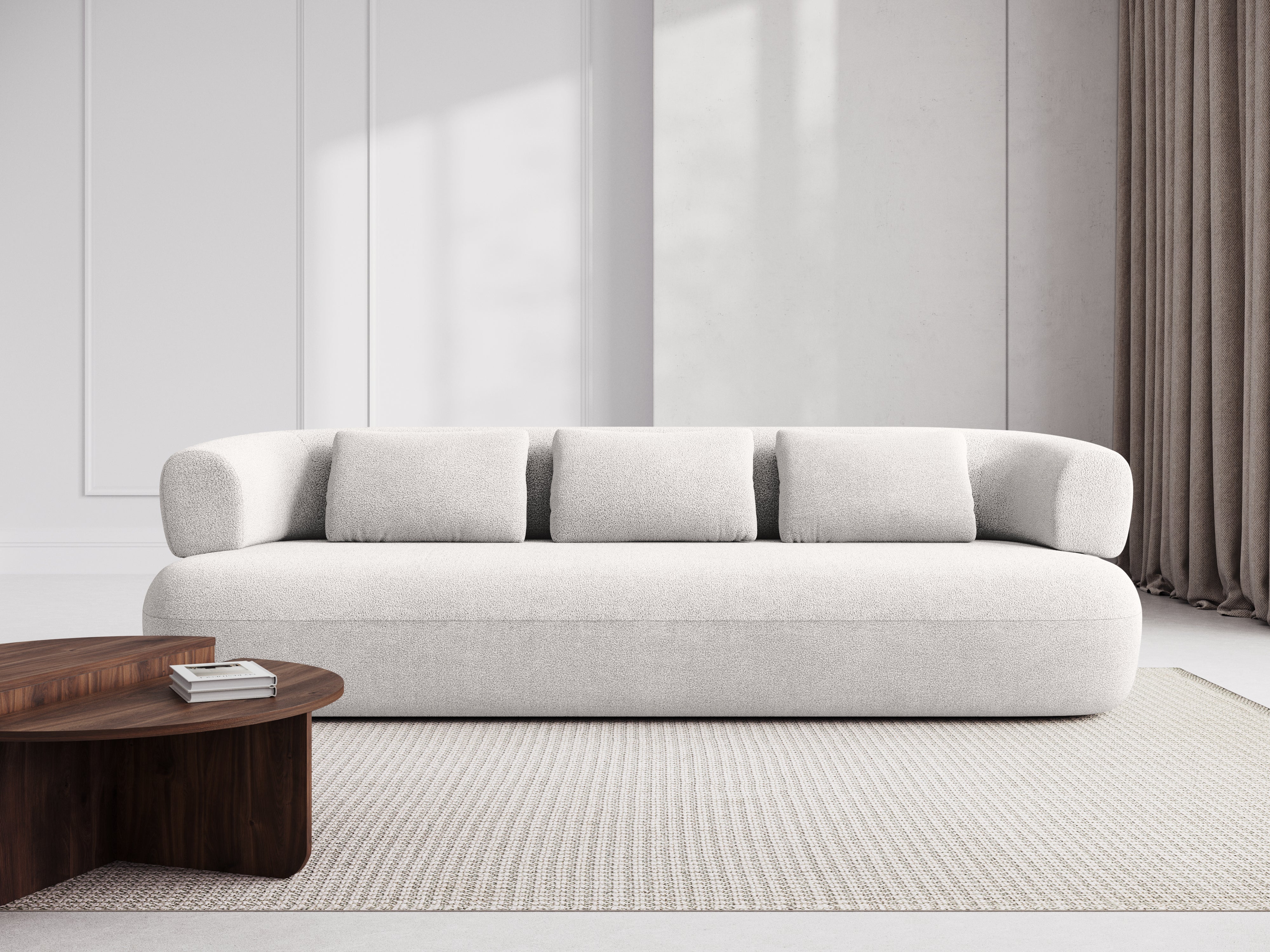 Right-facing 2-seater corner sofa ALDRIN in white boucle