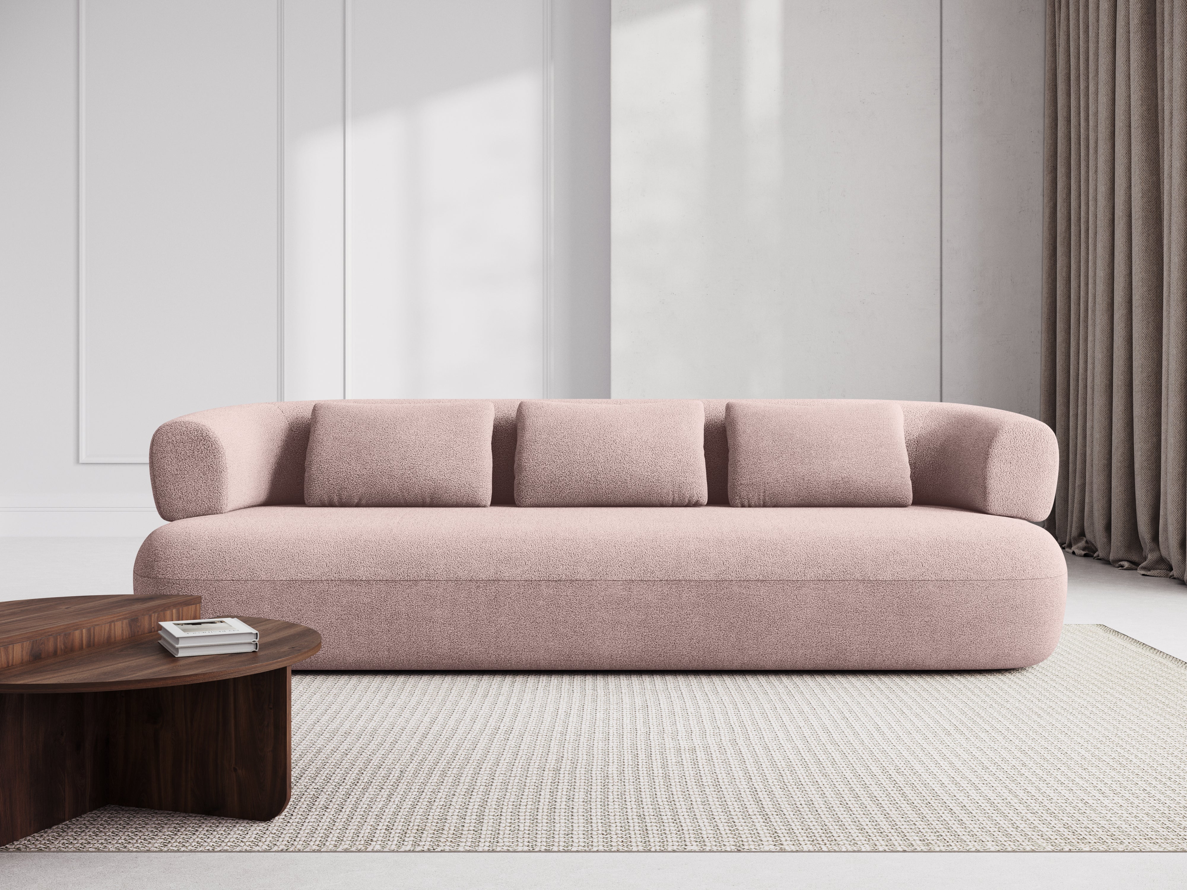Right-facing 2-seater corner sofa ALDRIN in powder pink boucle