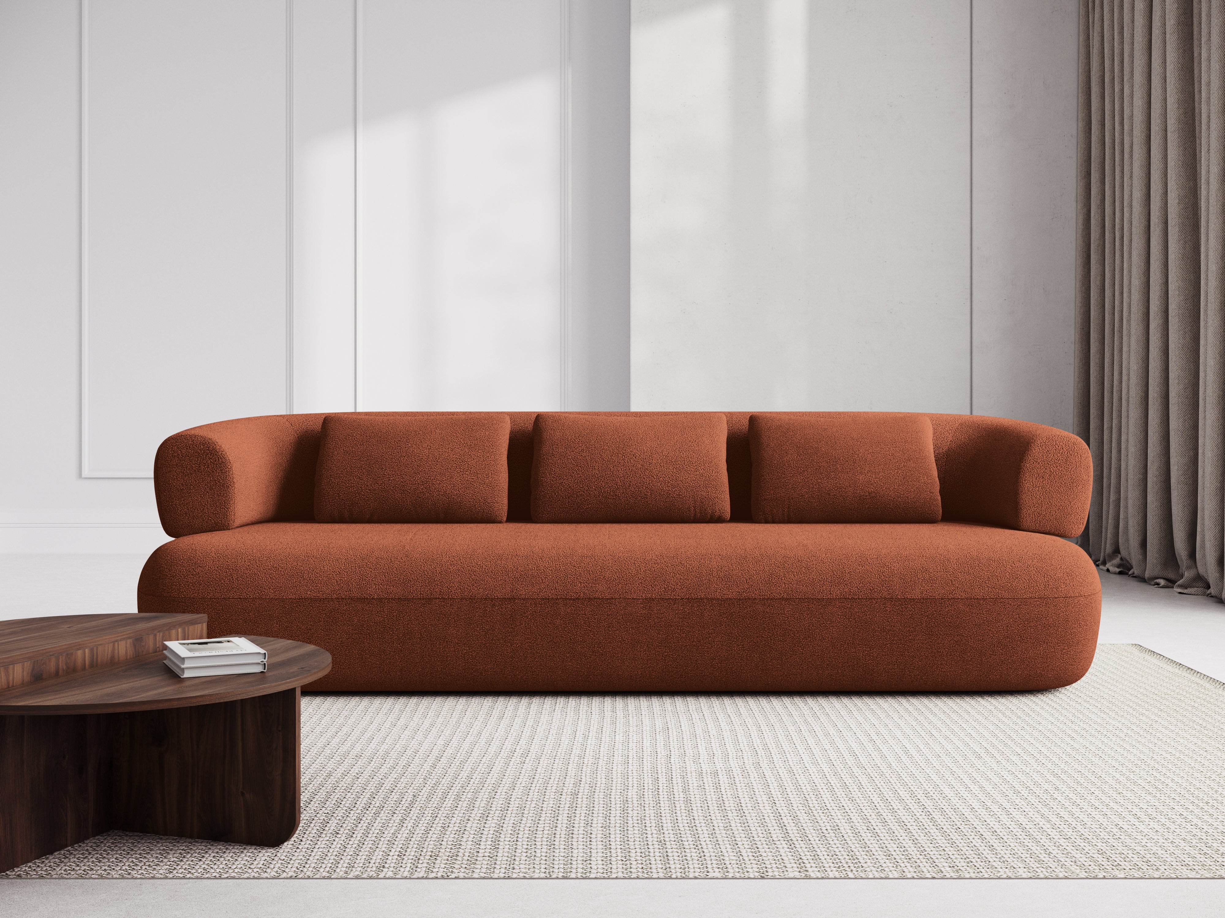 Right-facing 2-seater corner sofa ALDRIN in brick boucle