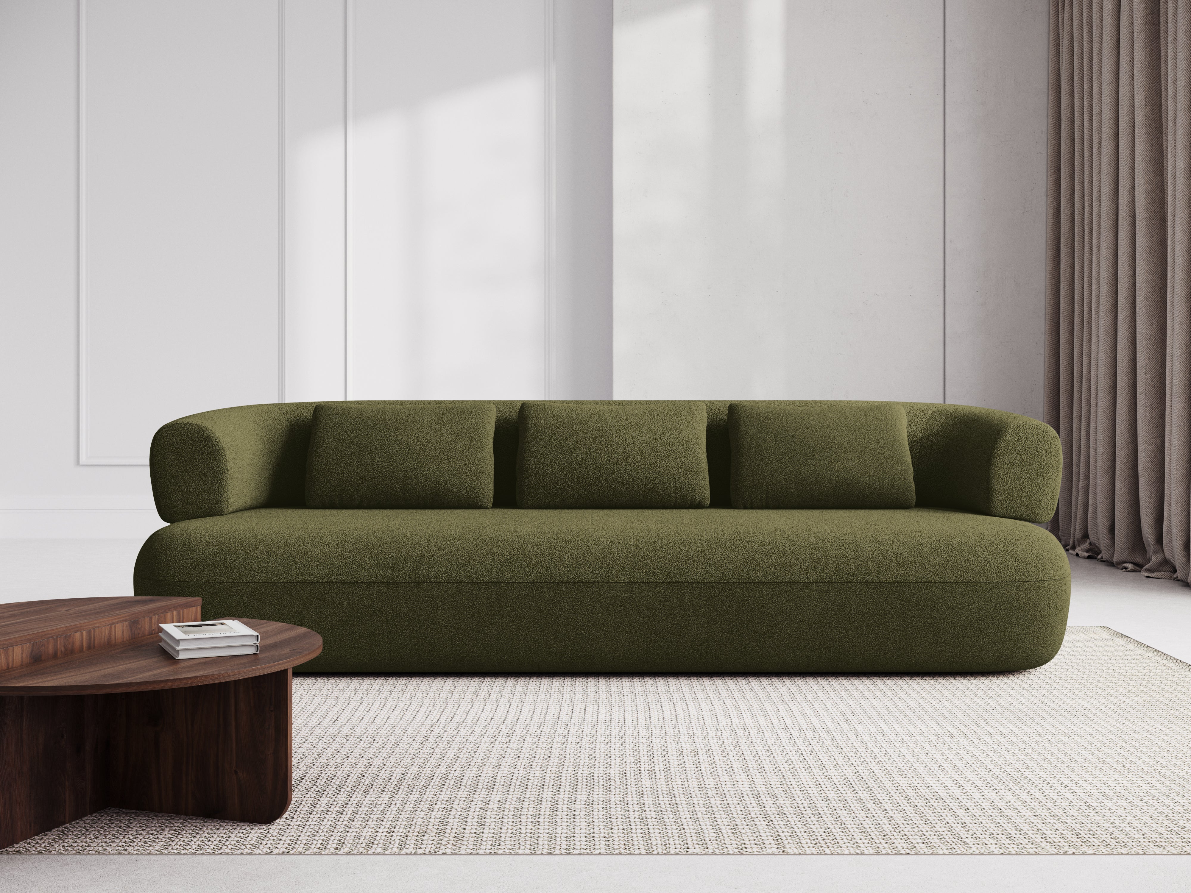 Right-facing 2-seater corner sofa ALDRIN in green boucle