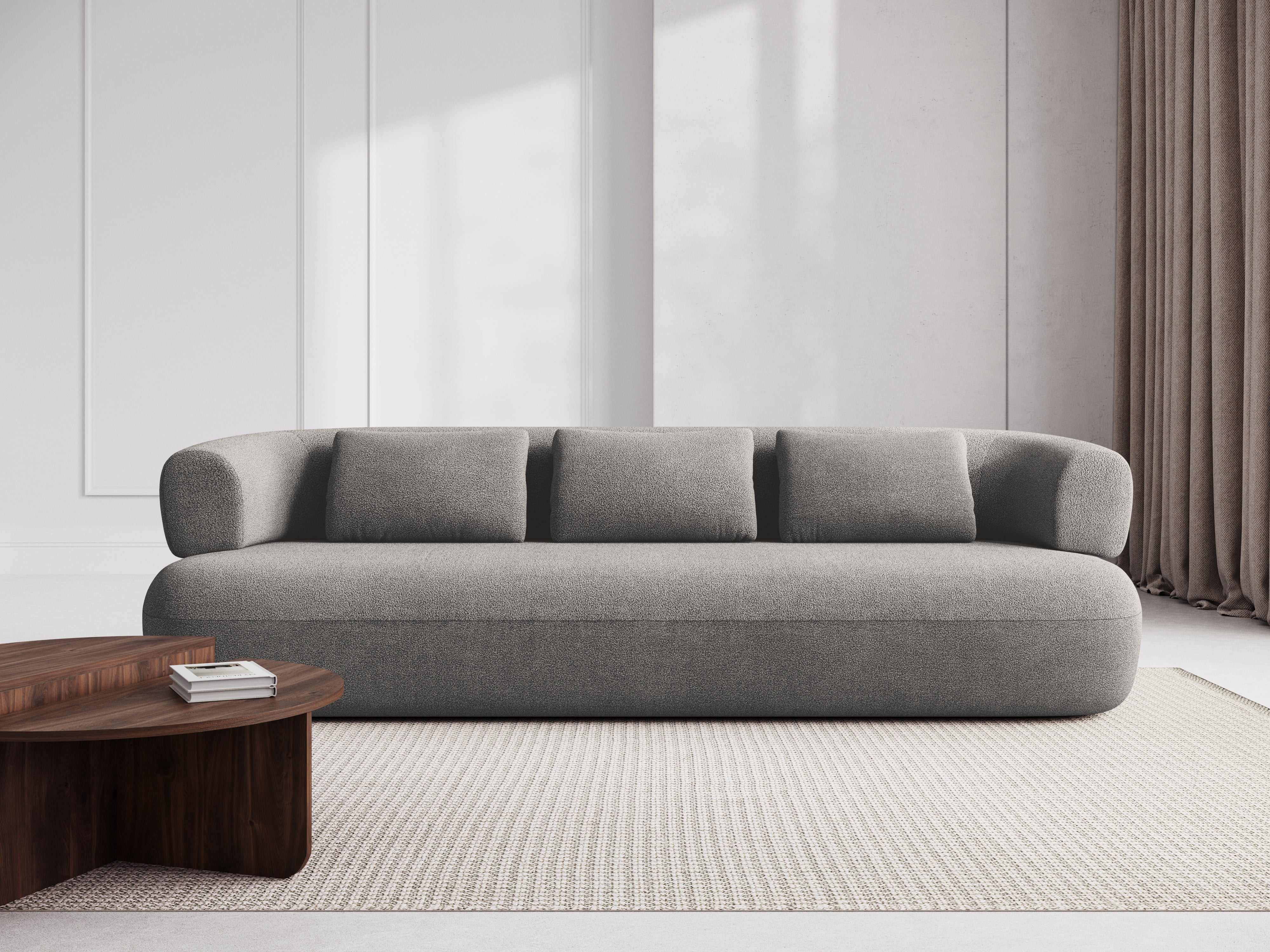 Right-facing 2-seater corner sofa ALDRIN in light gray boucle