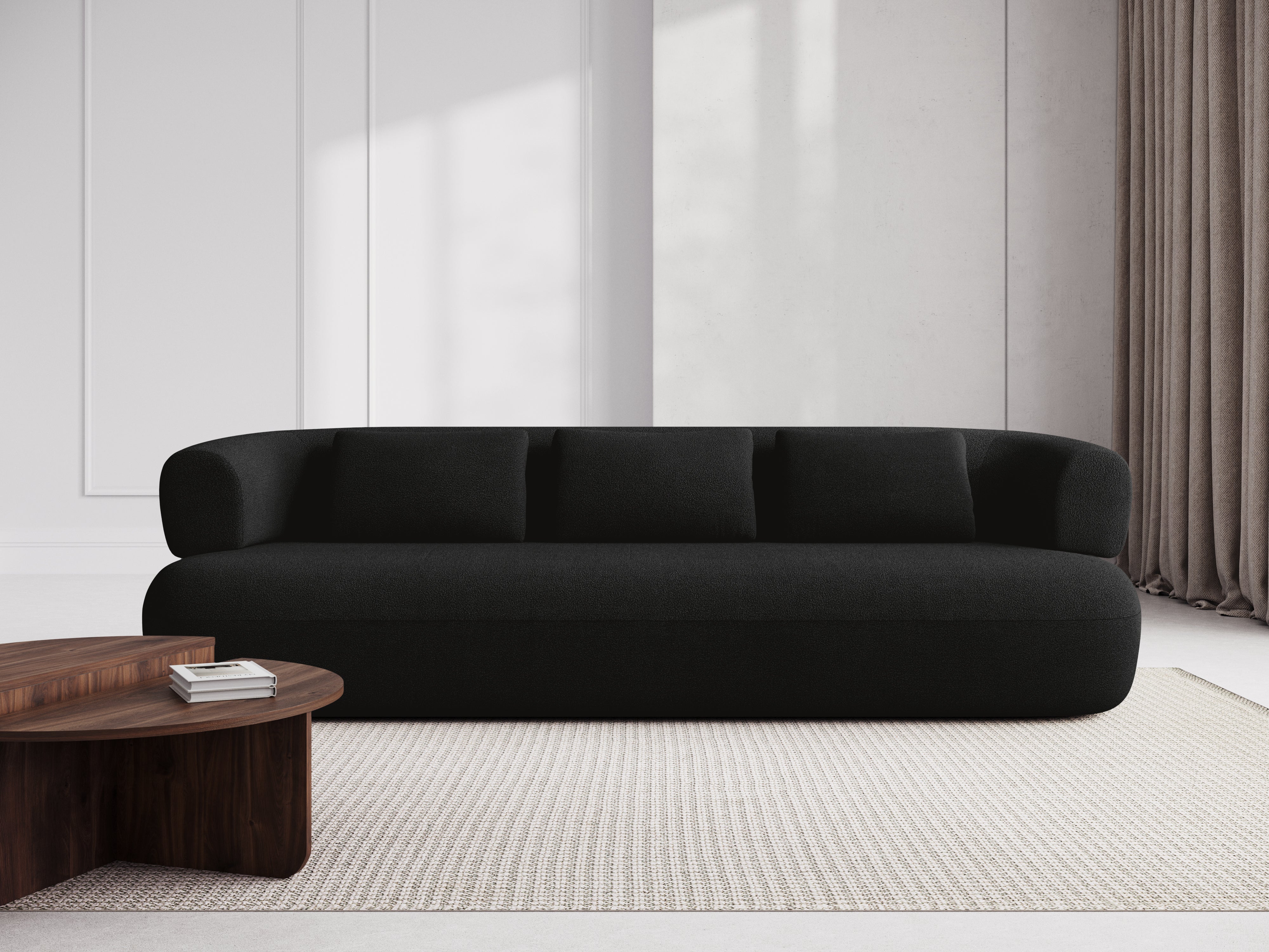 Right-facing 2-seater corner sofa ALDRIN in black boucle