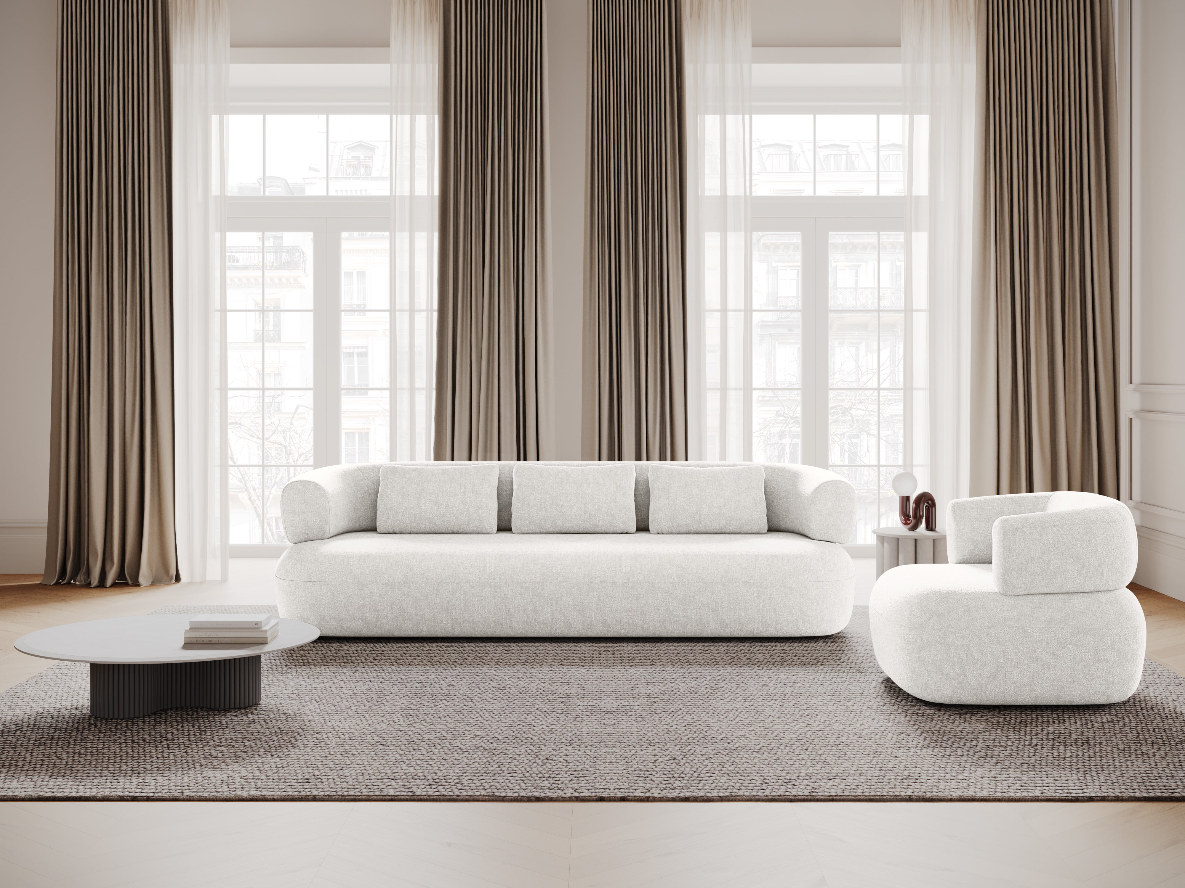 Left-facing 2-seater corner sofa ALDRIN in light beige chenille