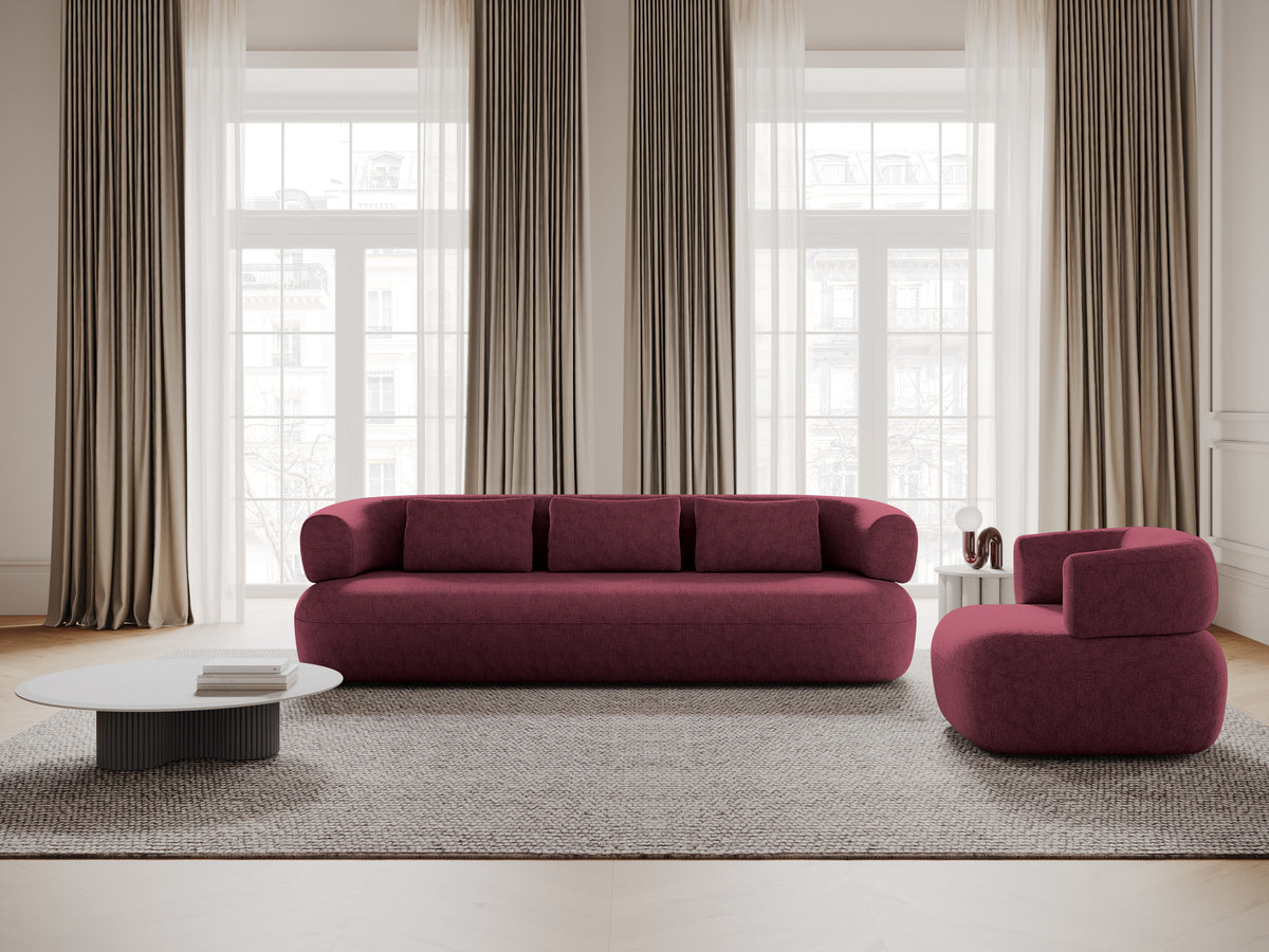 Right-facing 3-seater corner sofa ALDRIN in crimson chenille