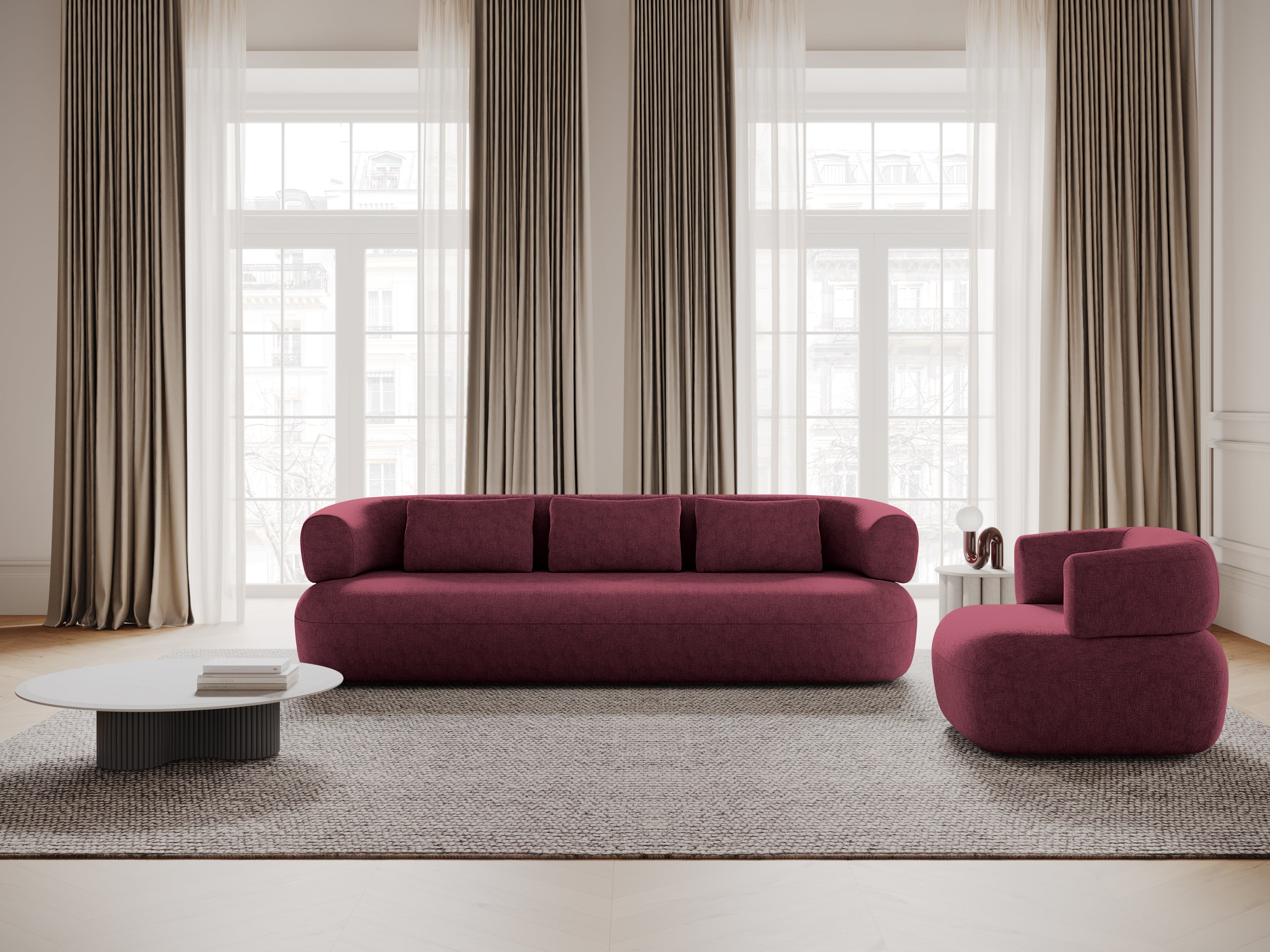 3.5-Seater Sofa ALDRIN in Crimson Chenille