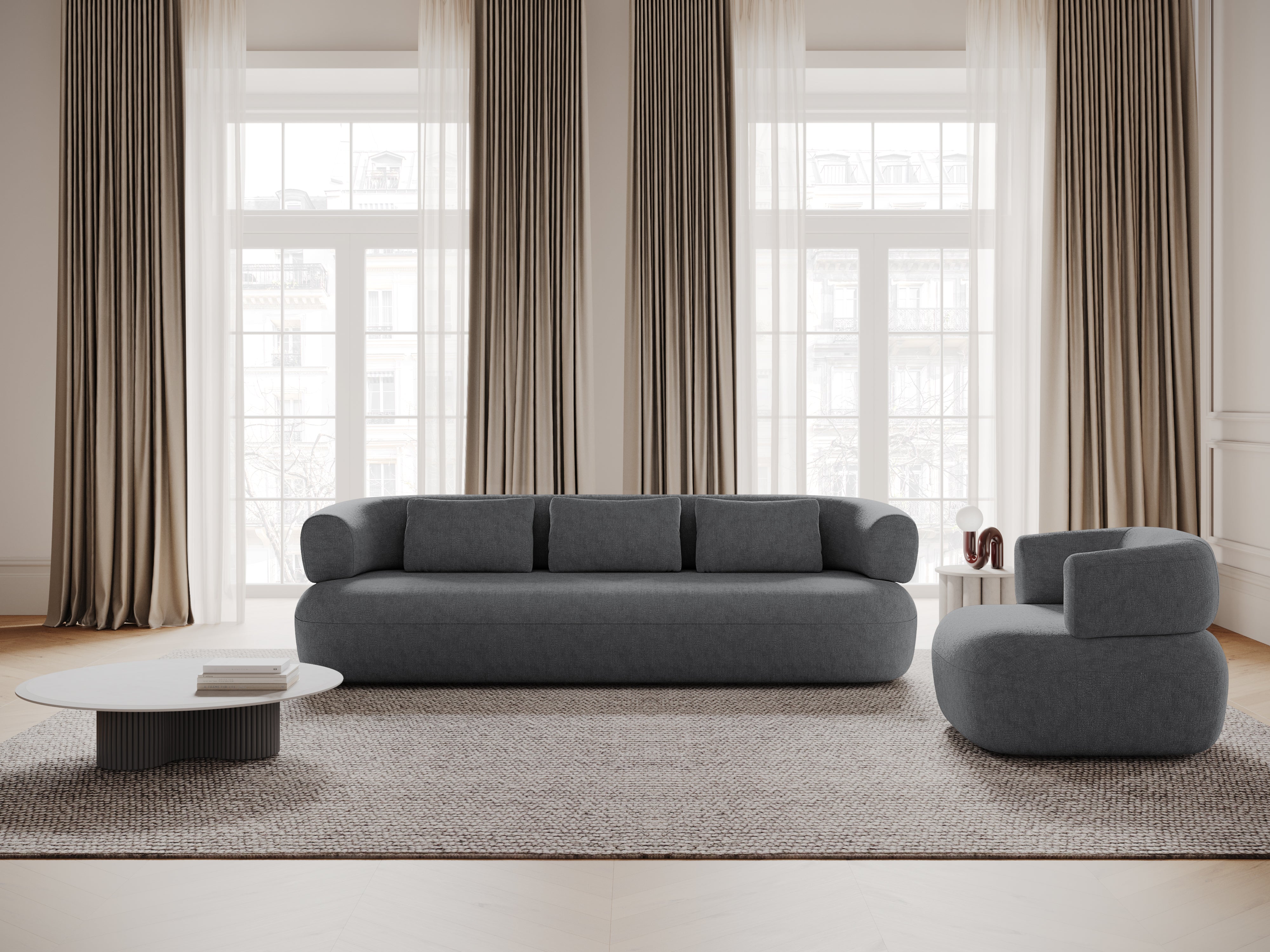 Right-facing 2-seater corner sofa ALDRIN in dark gray chenille