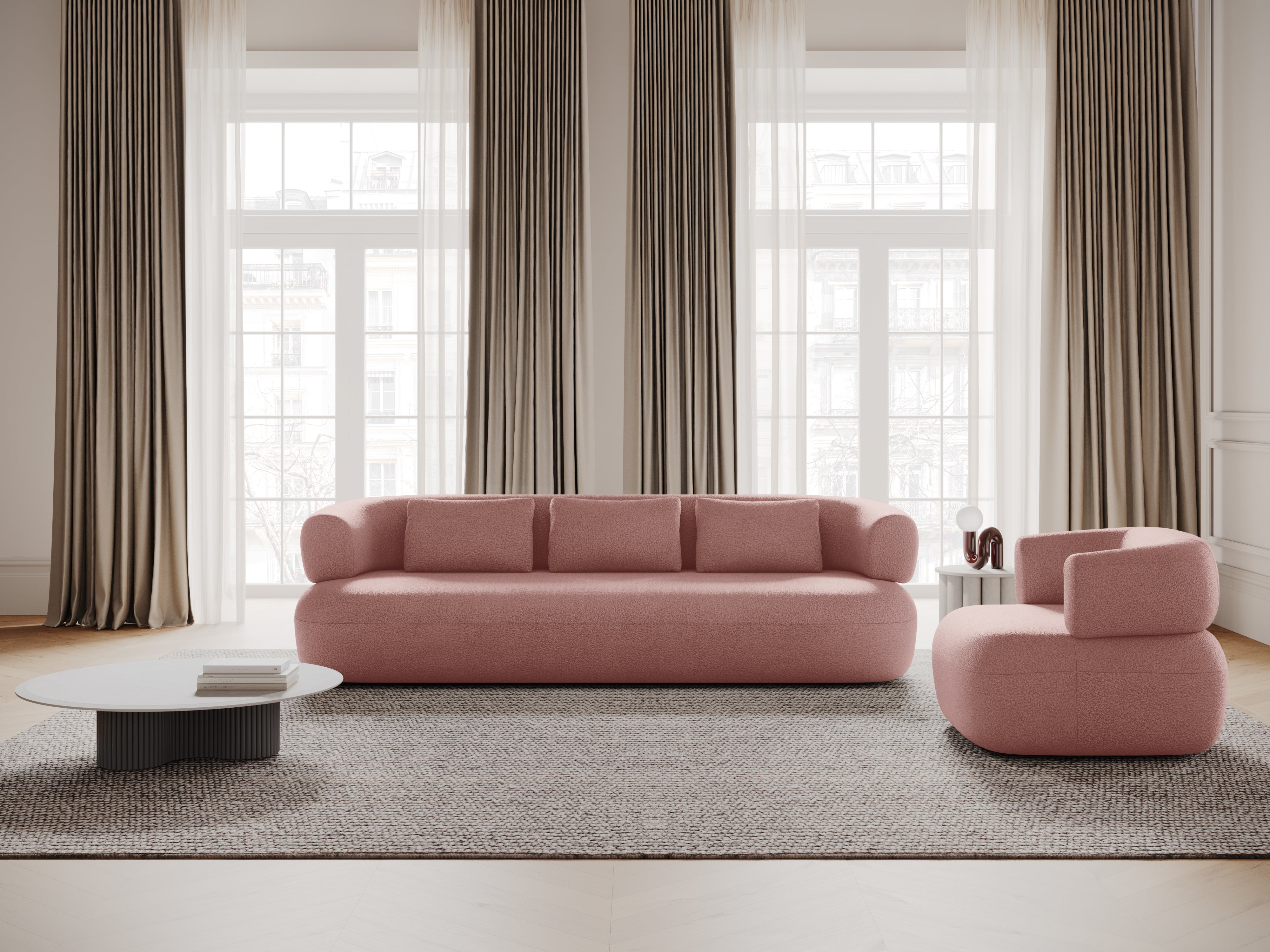 3-Seater Right-Hand Corner Sofa ALDRIN Powder Pink Boucle