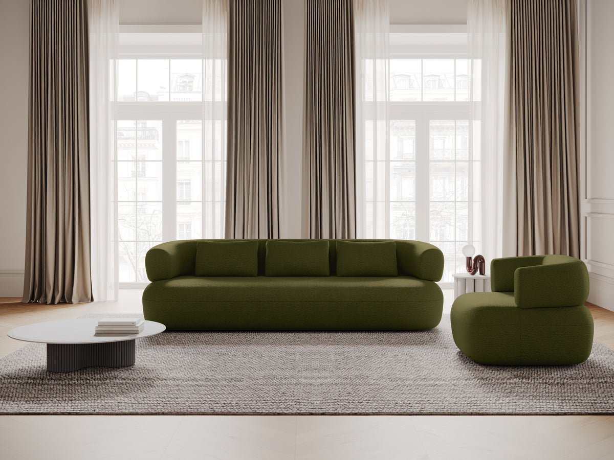 3-Seater Right-Hand Corner Sofa ALDRIN in Green Boucle
