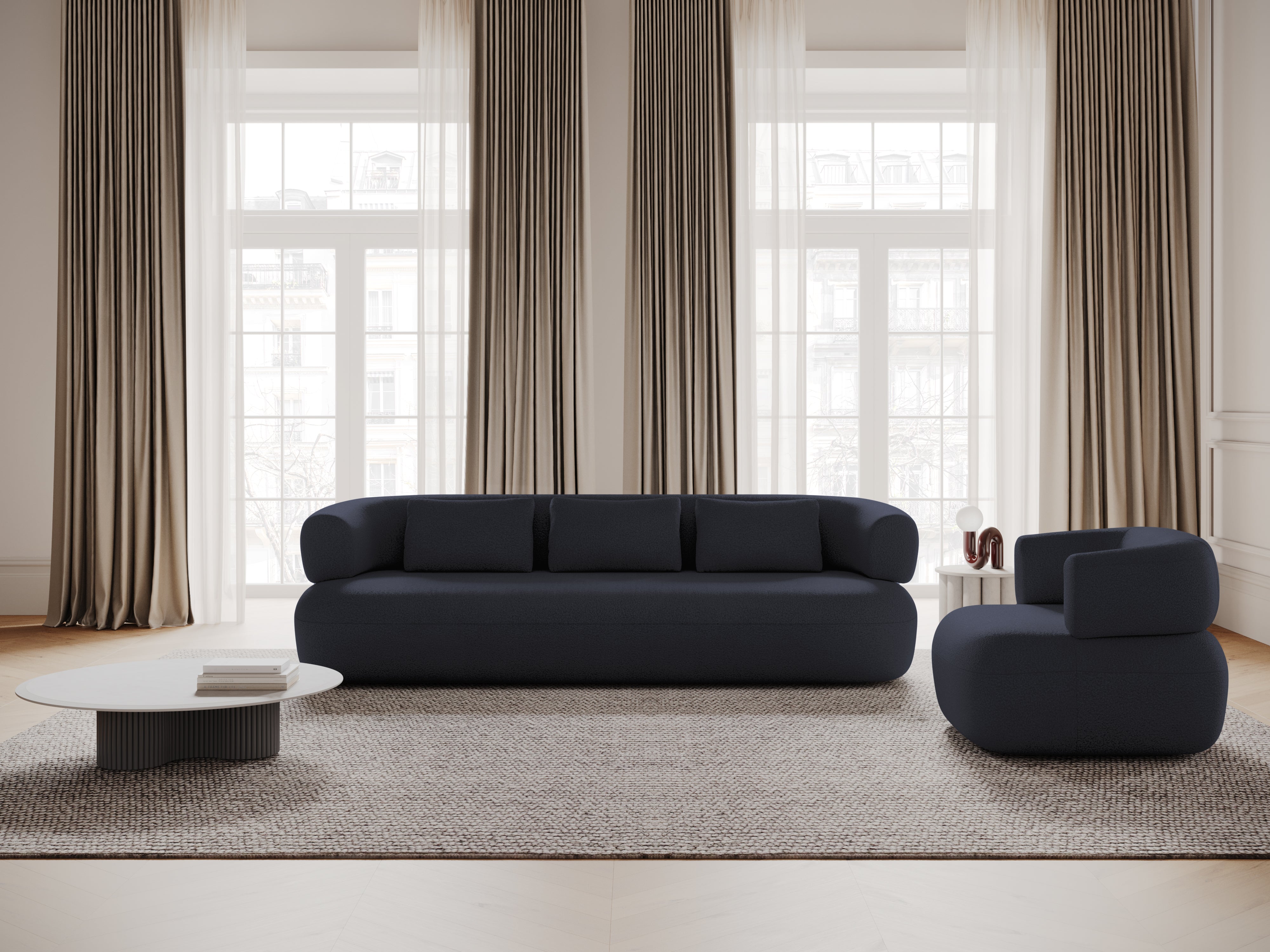 3-Seater Right-Hand Corner Sofa ALDRIN in Navy Blue Boucle