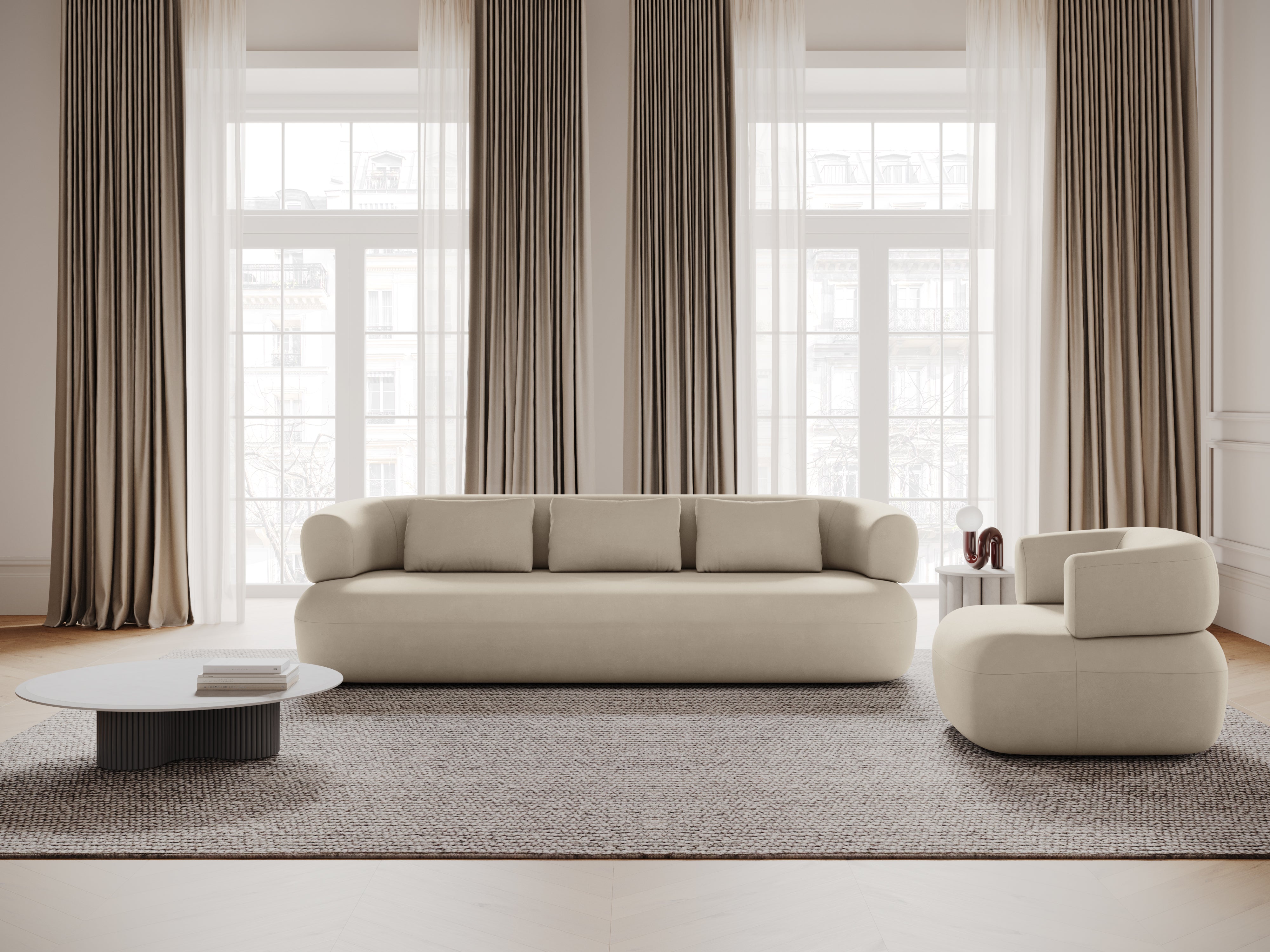 Beige Velvet 3-Seater Left-Facing Sofa ALDRIN