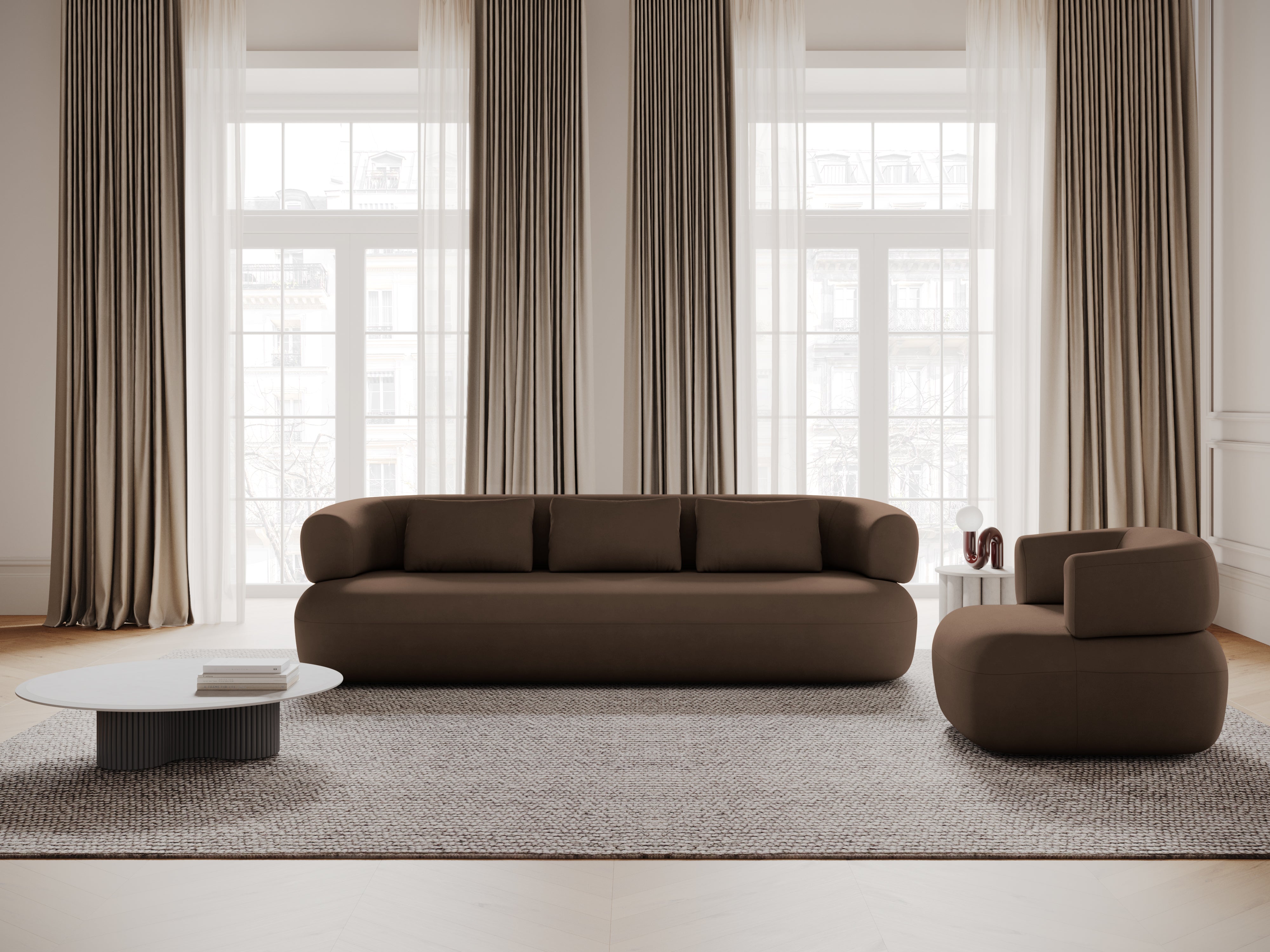 Chocolate Left-Handed Velvet 2-Seater Sofa ALDRIN