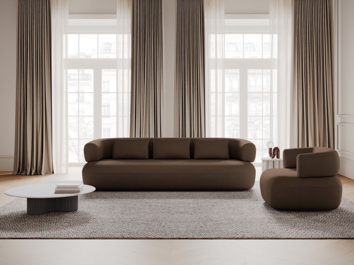 Velvet pouf ALDRIN in brick red
