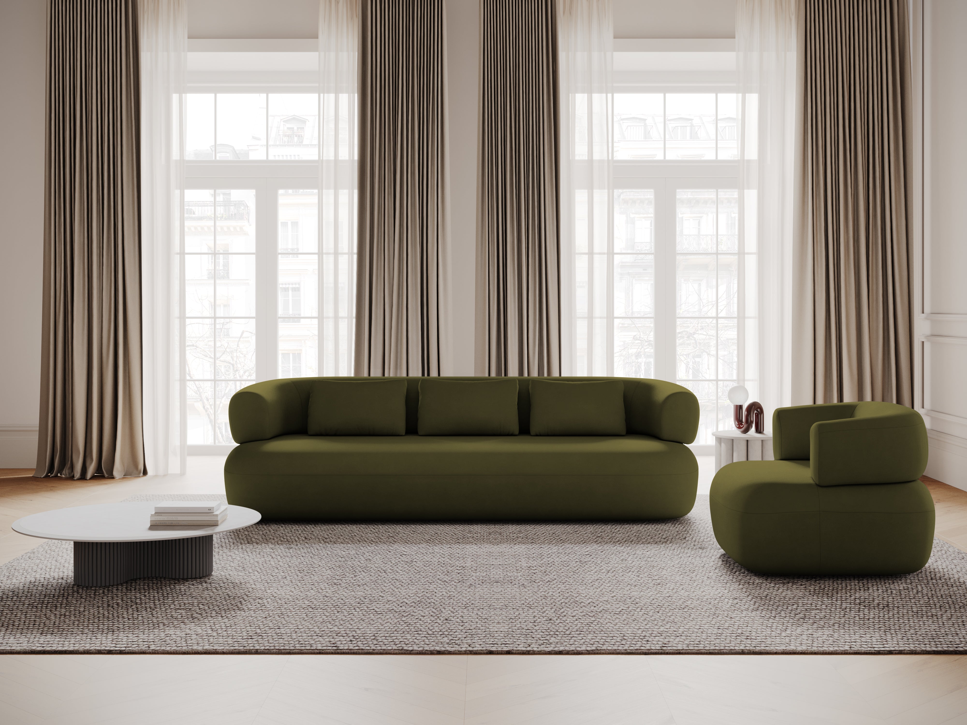 Green velvet 3-seater right-facing corner sofa ALDRIN