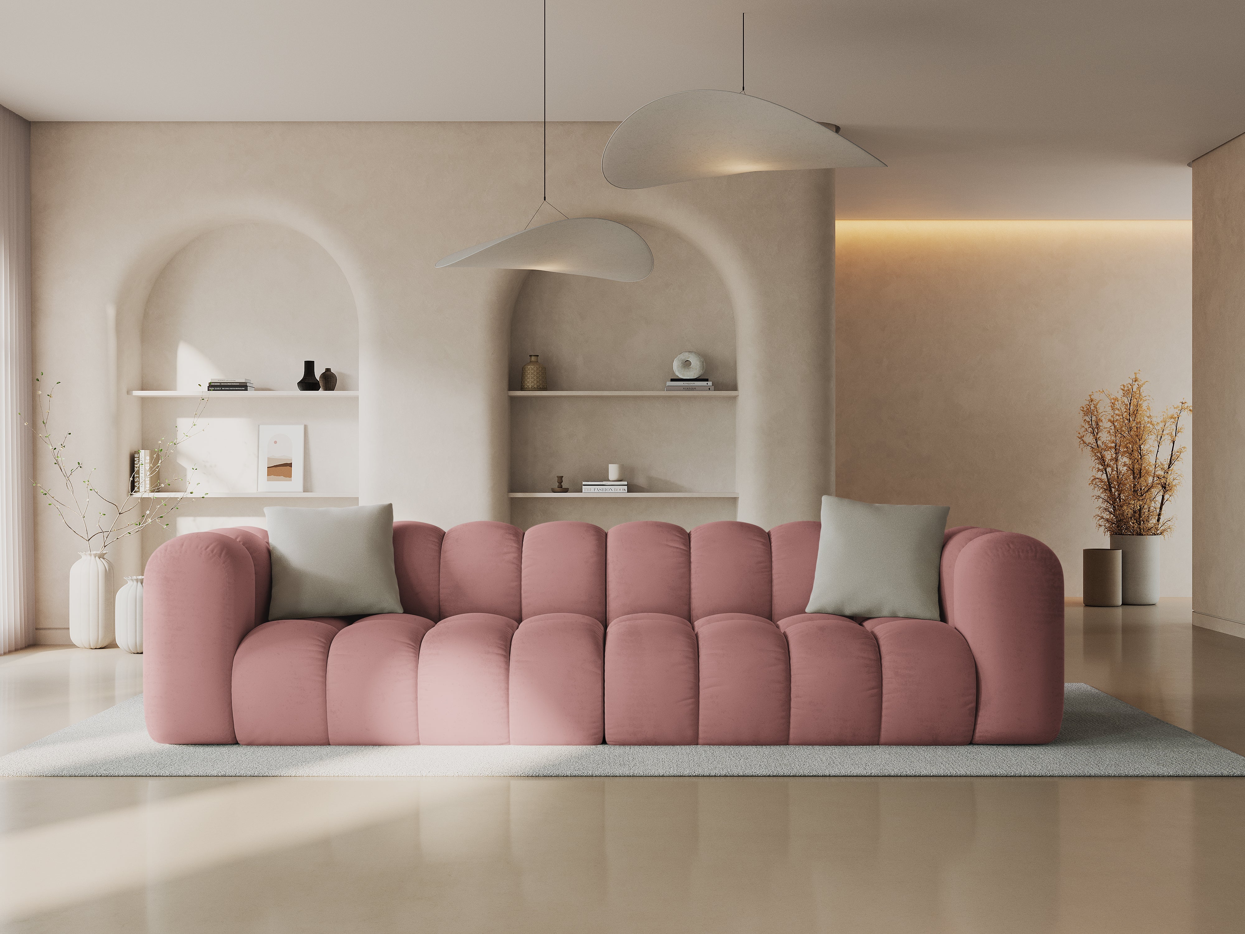 4-seater velvet sofa pink Halley